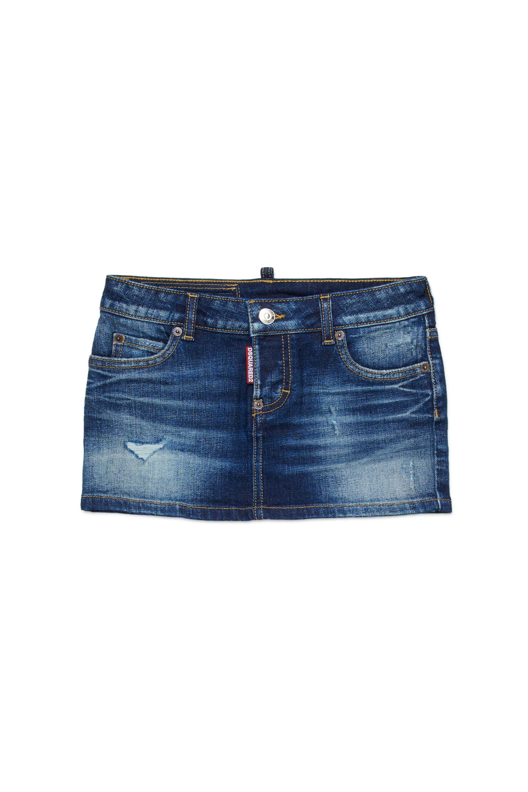 Dark blue denim mini skirt with breaks