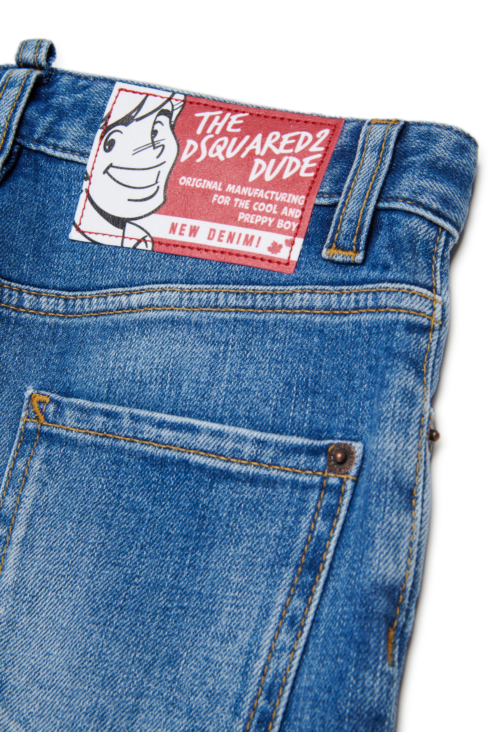 擦り傷のあるミディアムブルーのストレートジーンズ - 642