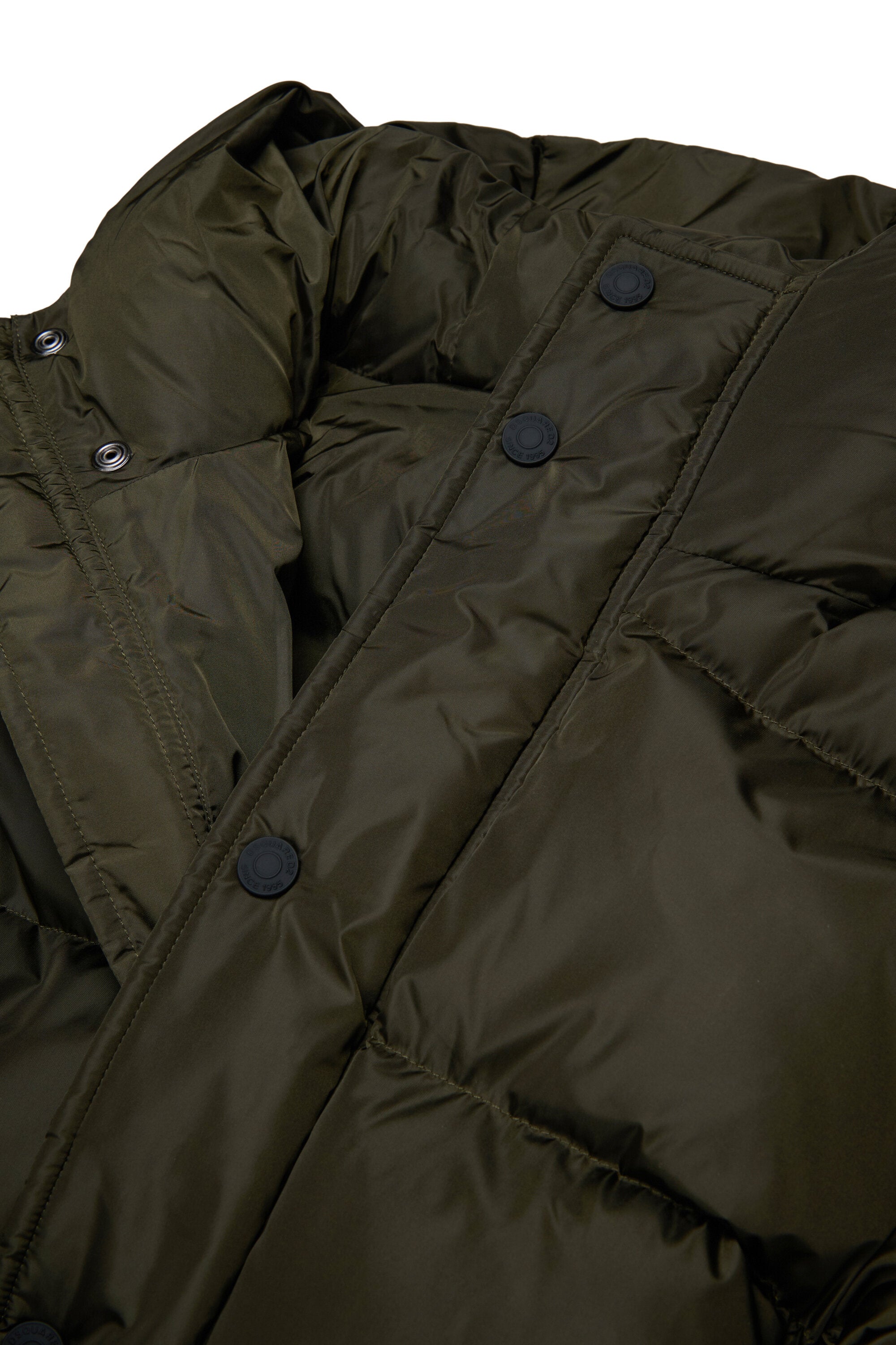 Long padded jacket with branded belt