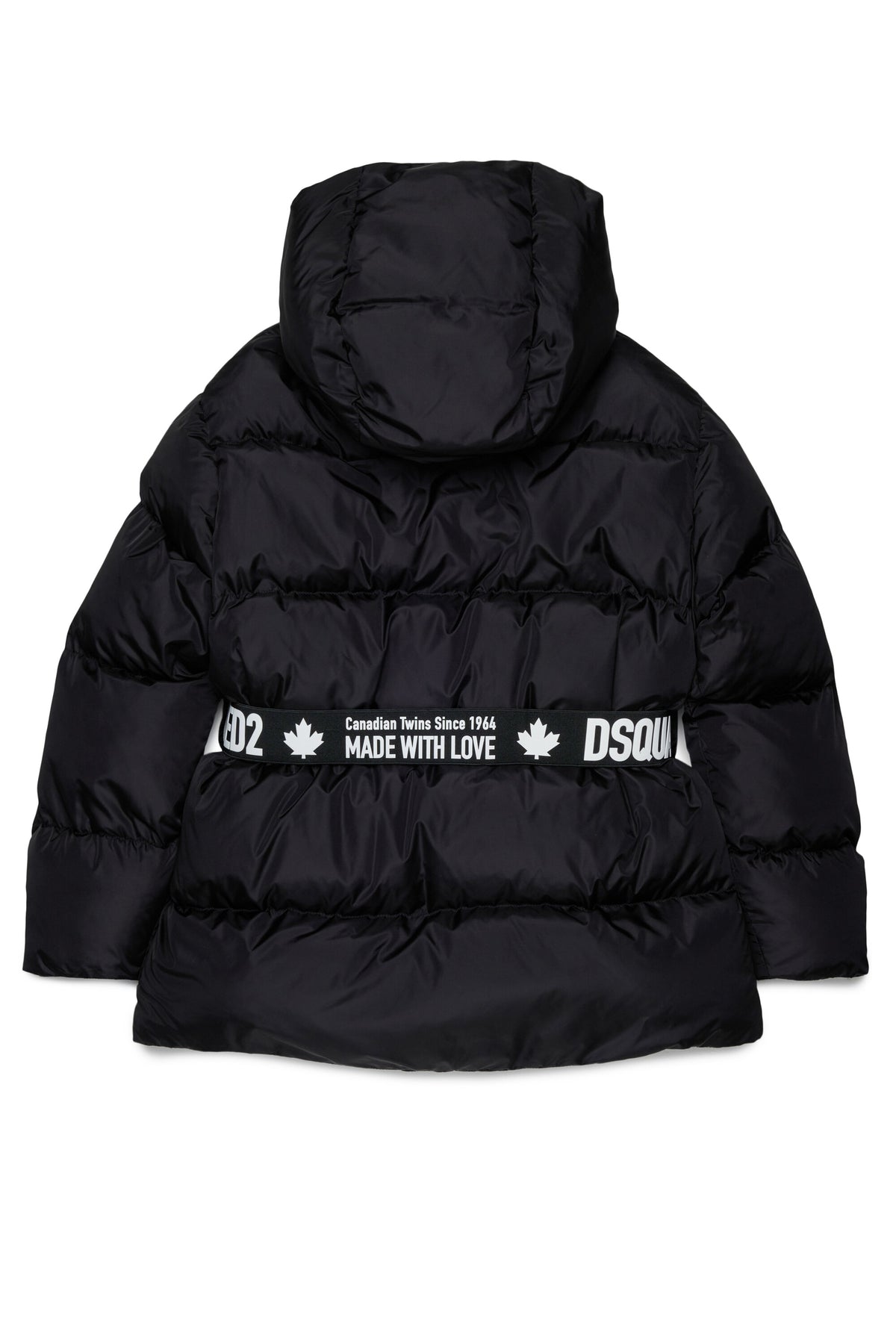 Long padded jacket with branded belt