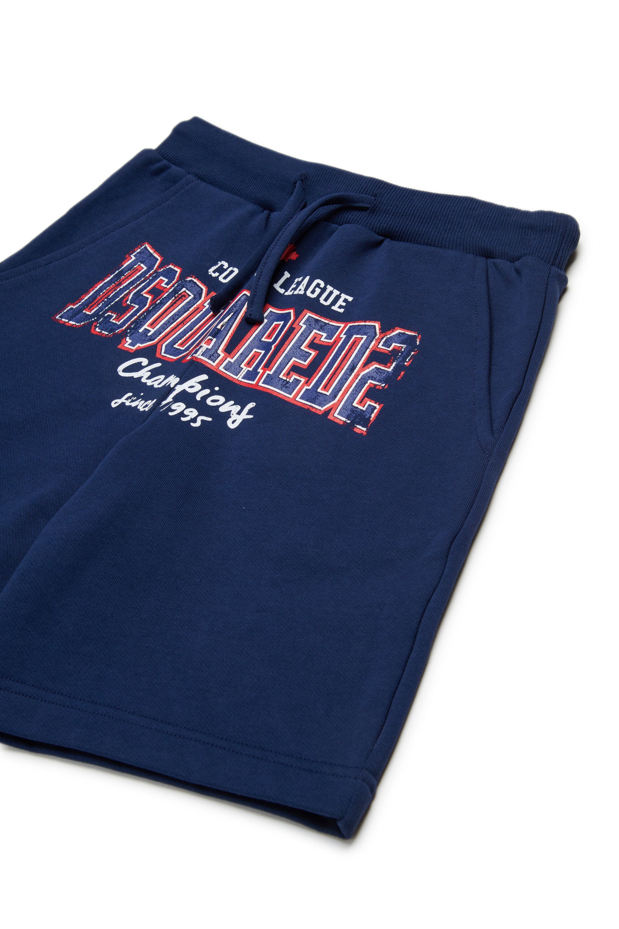 カレッジプリントのフリースショーツ