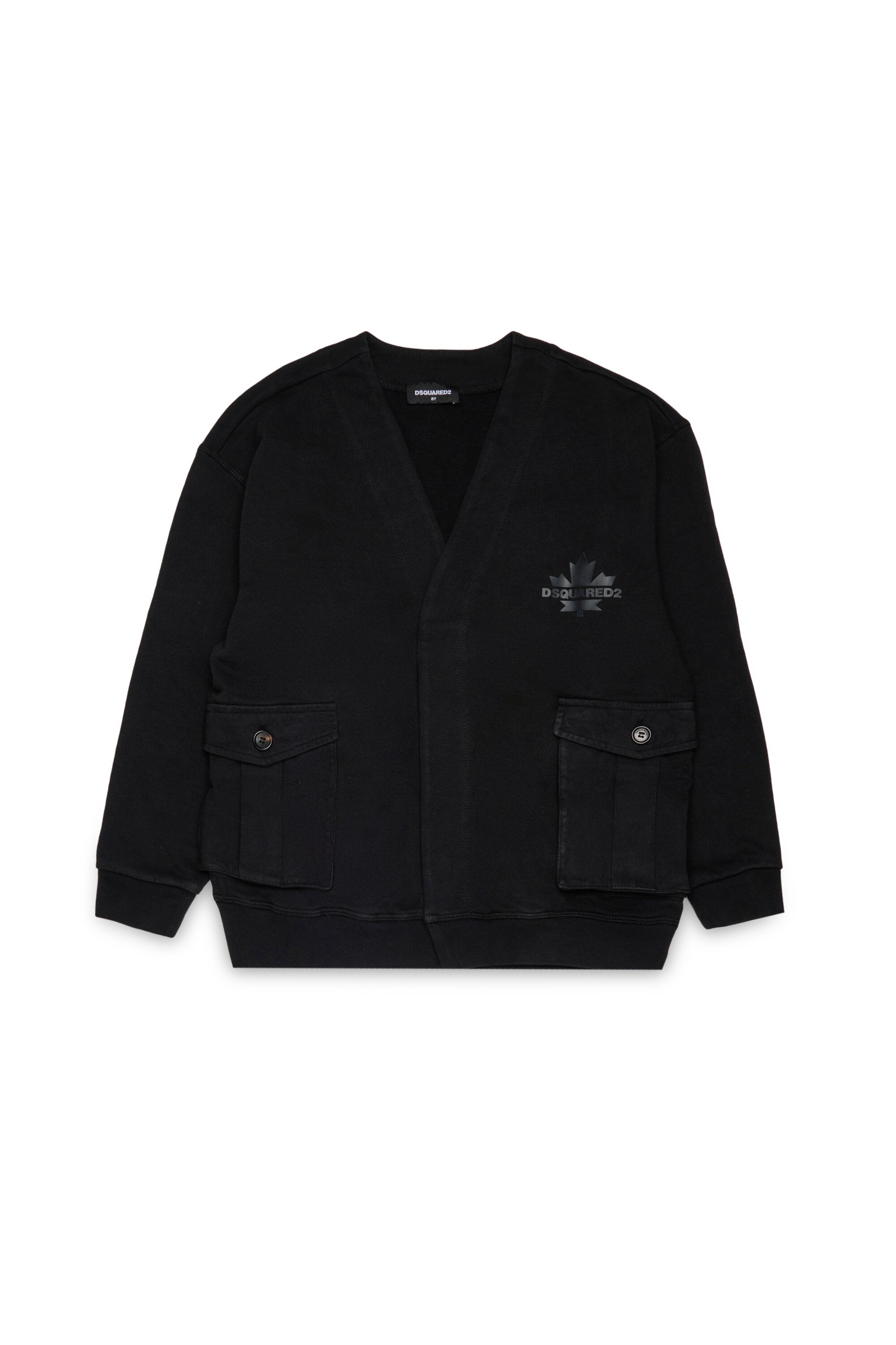 メープルリーフのロゴ入りカーディガン風スウェットシャツ