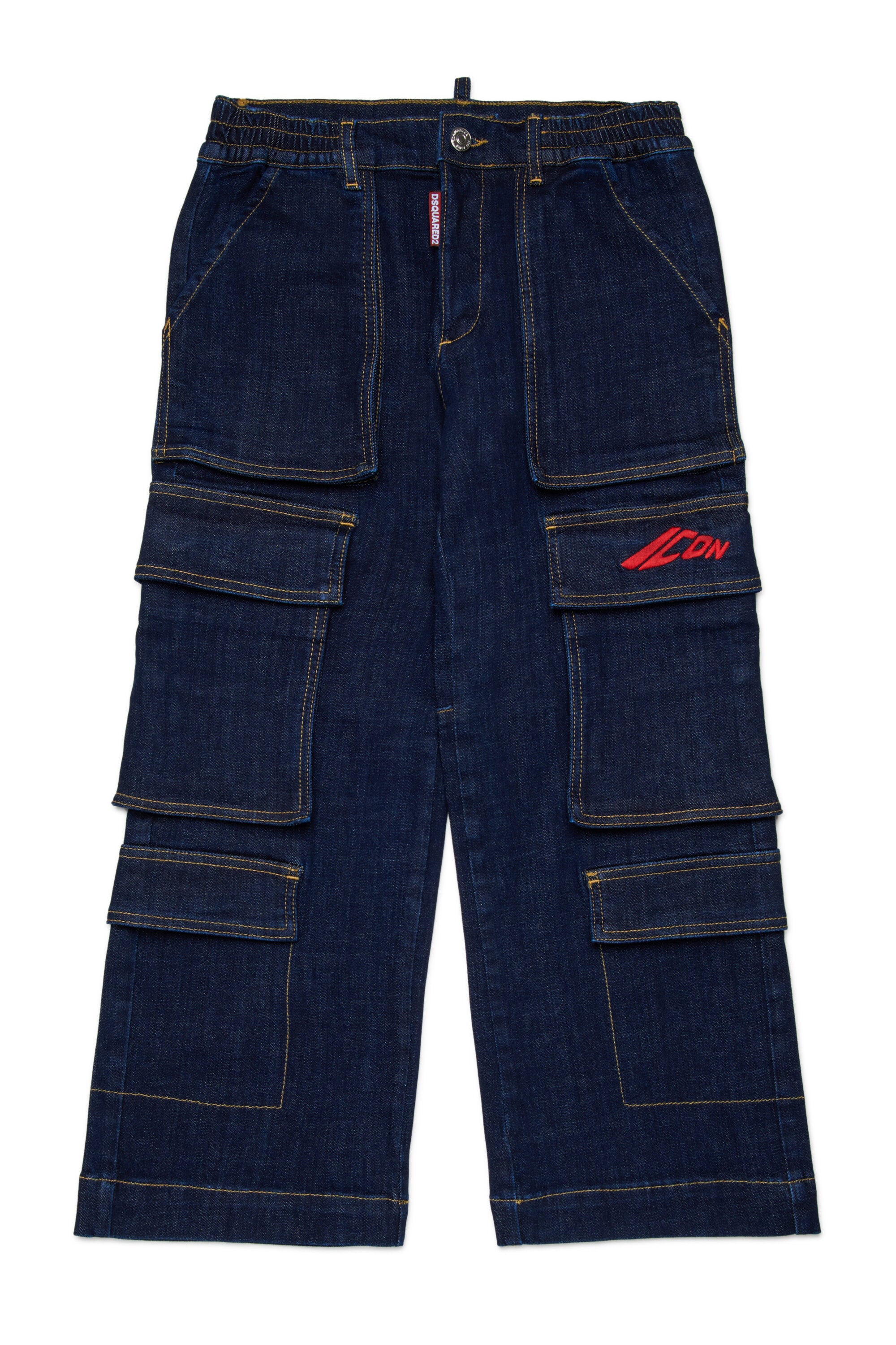 レギュラー濃紺デニムカーゴジーンズ