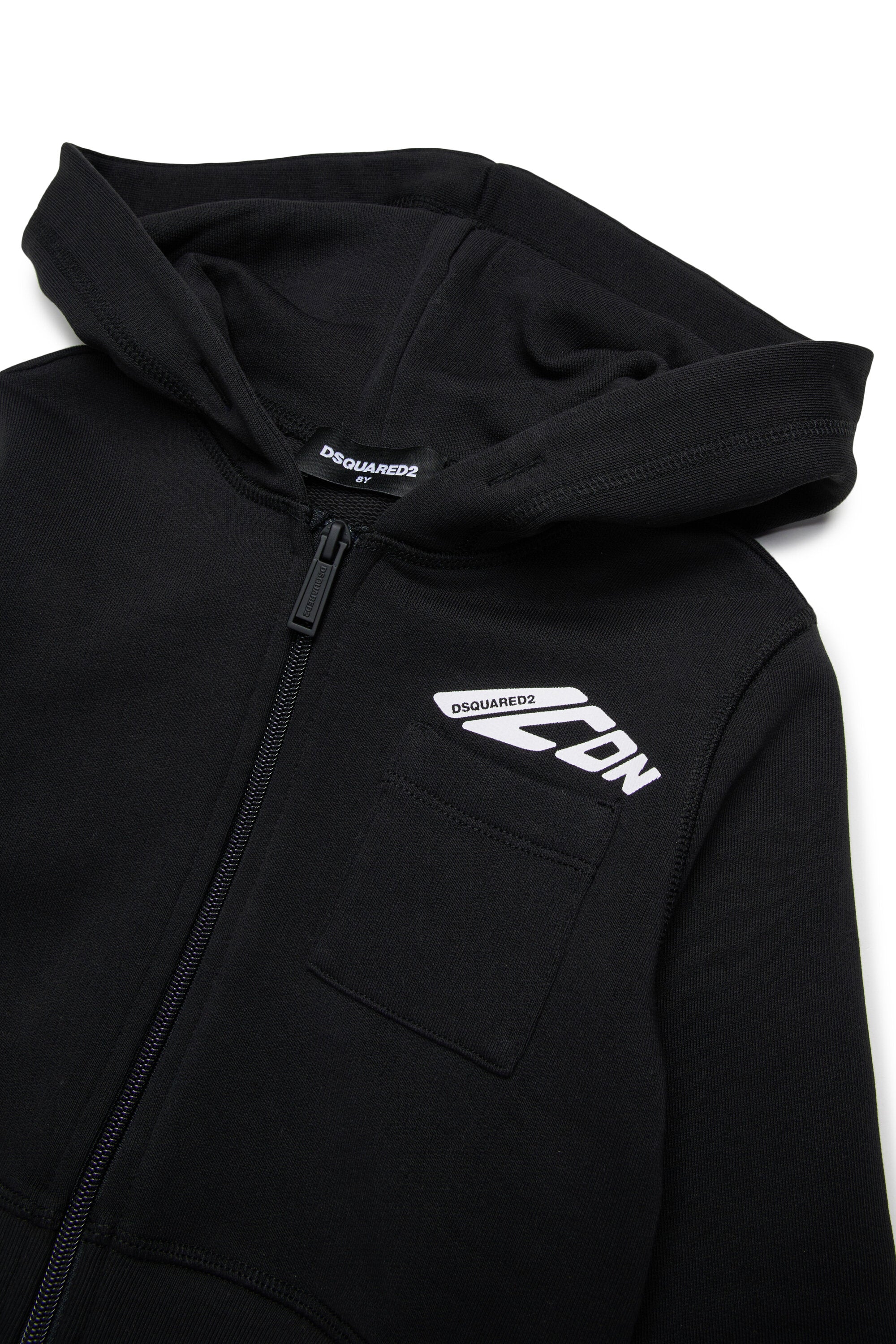 胸ポケット付きクロップド丈フード付きスウェットシャツ