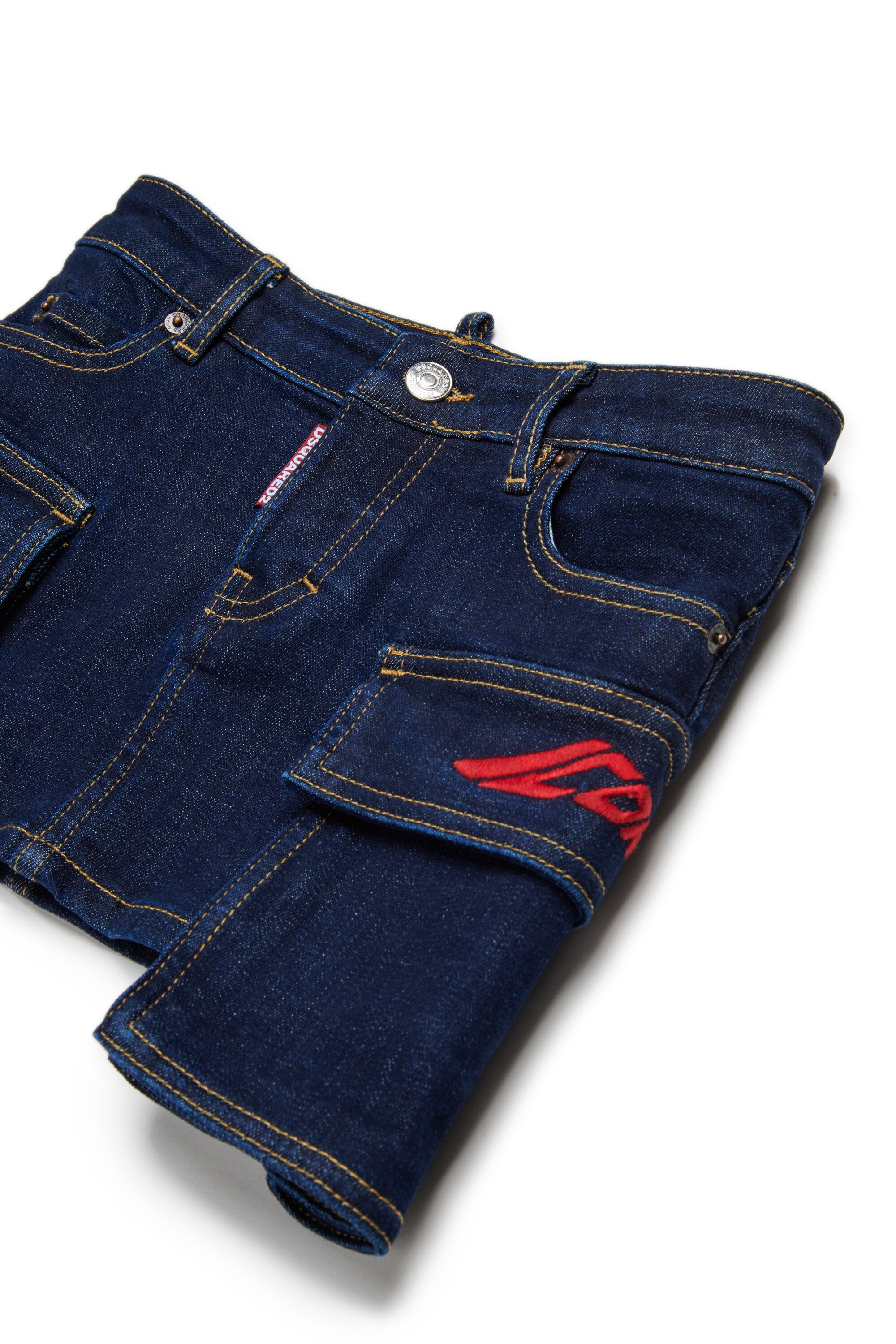 Dark blue denim cargo mini skirt