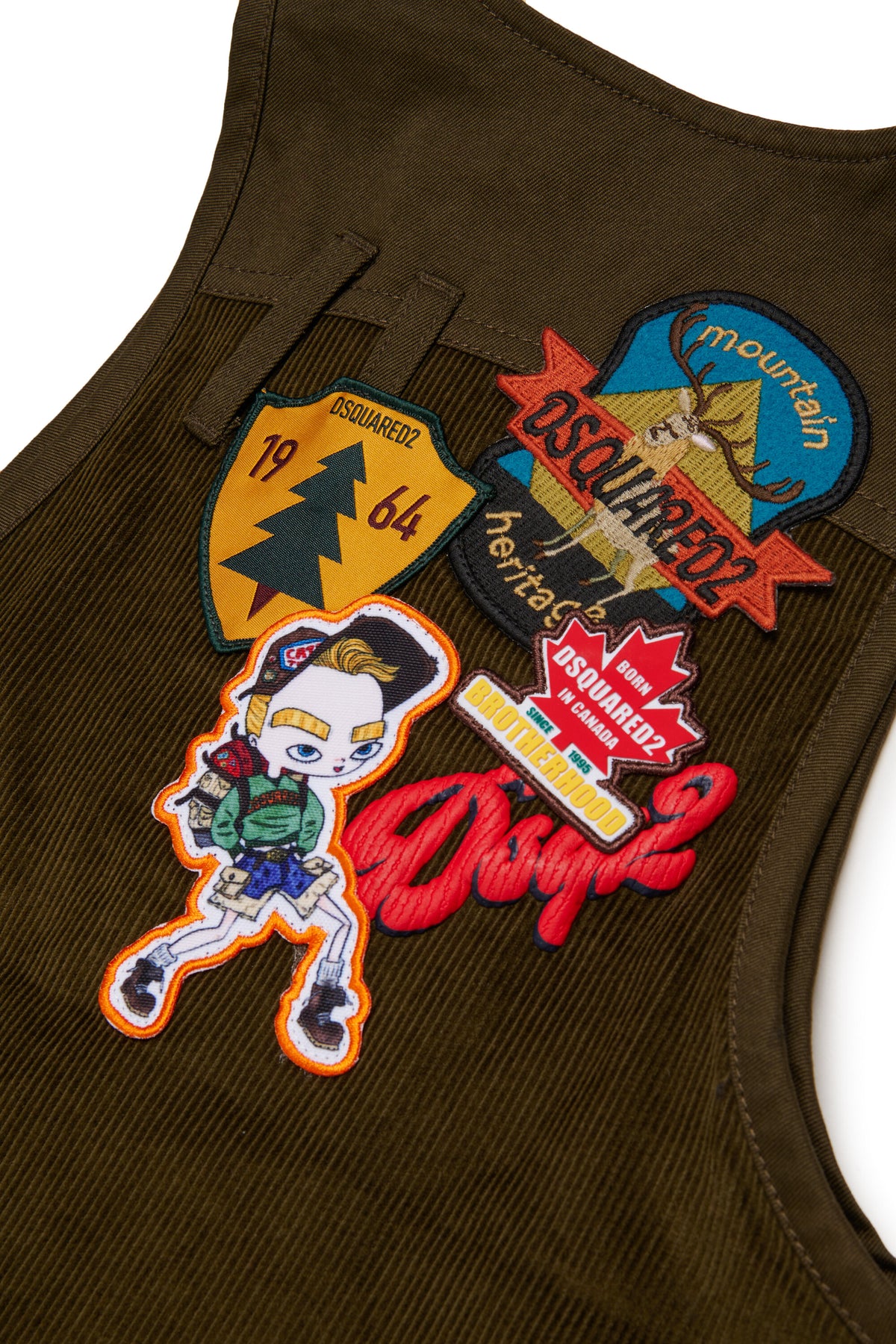 Vest with decorative patches and logo