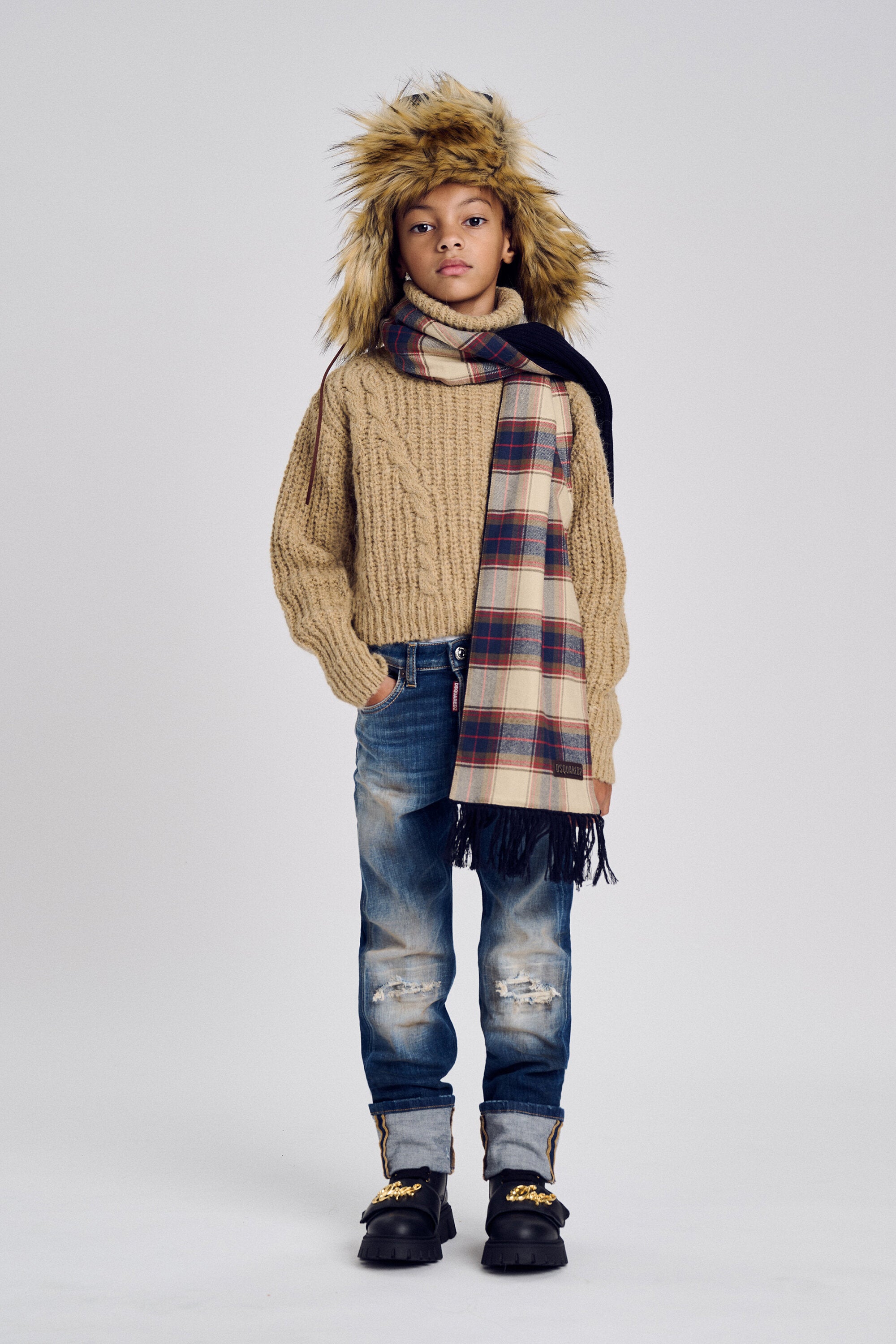 Cable-knit turtleneck with logo