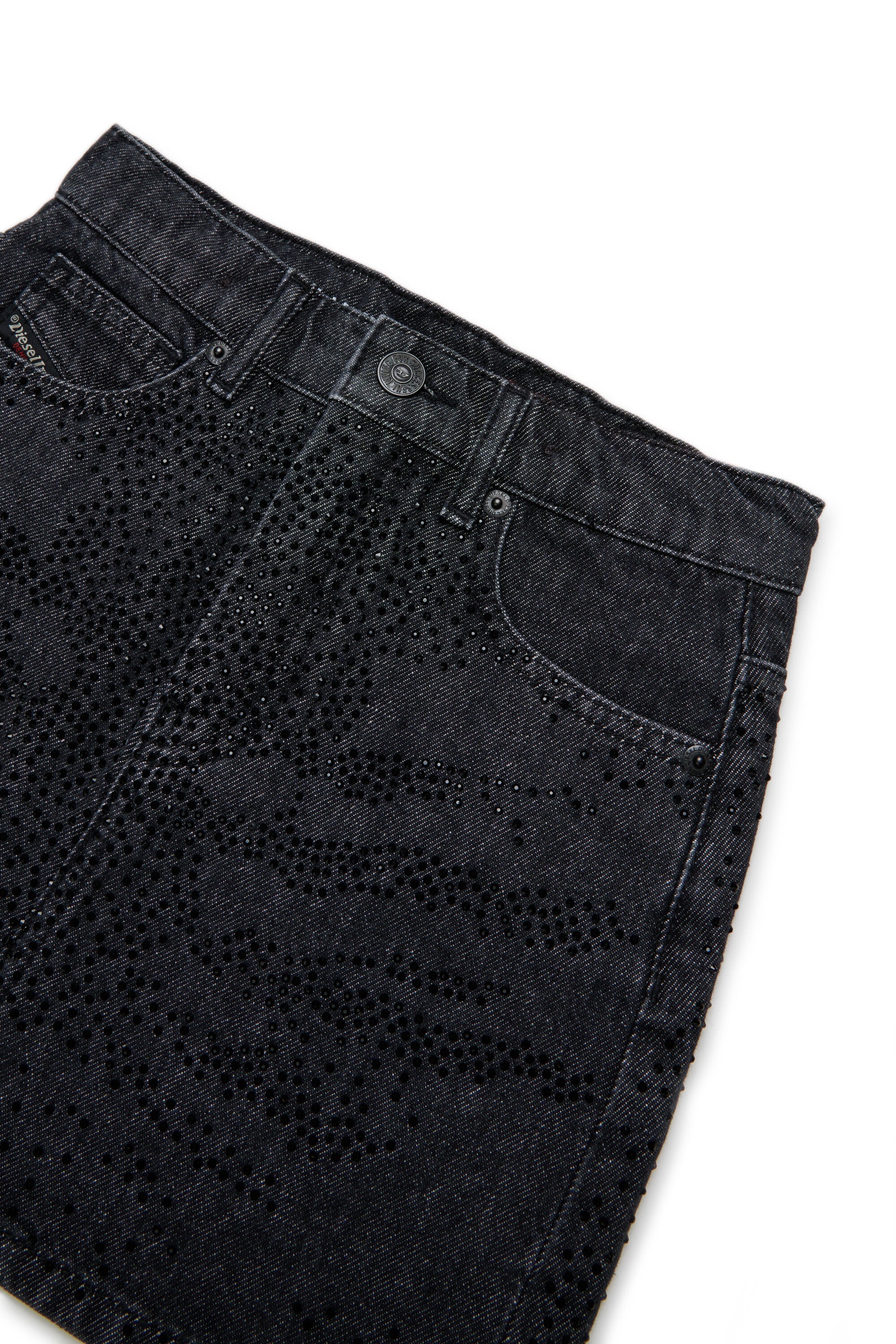 Black denim mini skirt with hotfix