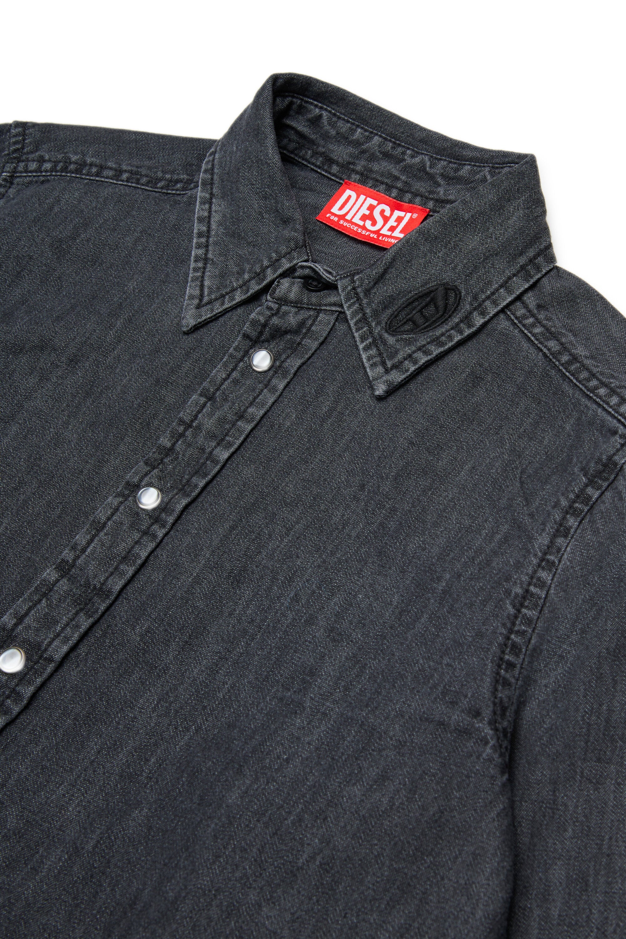Denim shirt with long sleeves and logo