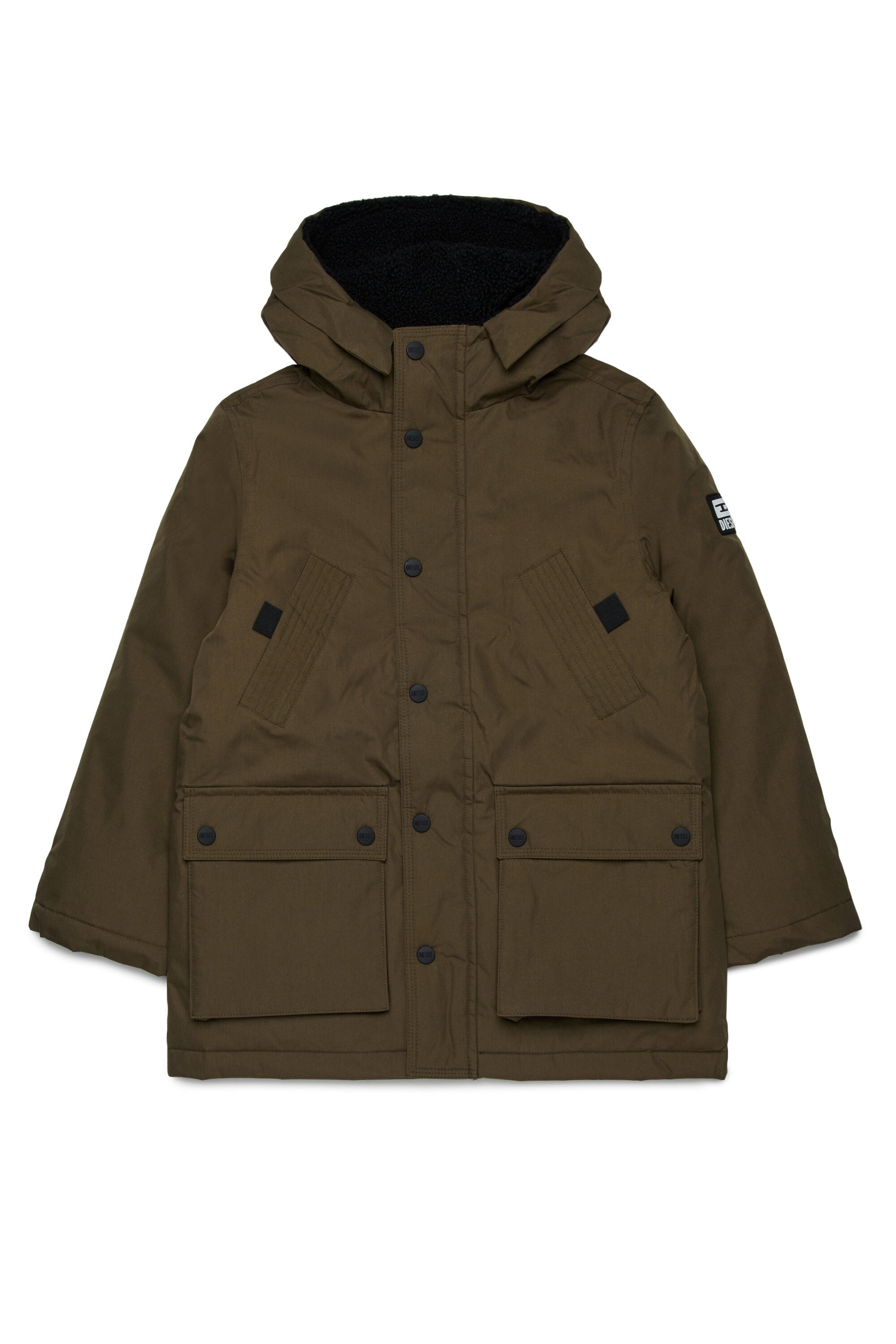 フロントポケット付きのロングパッド入りジャケット
