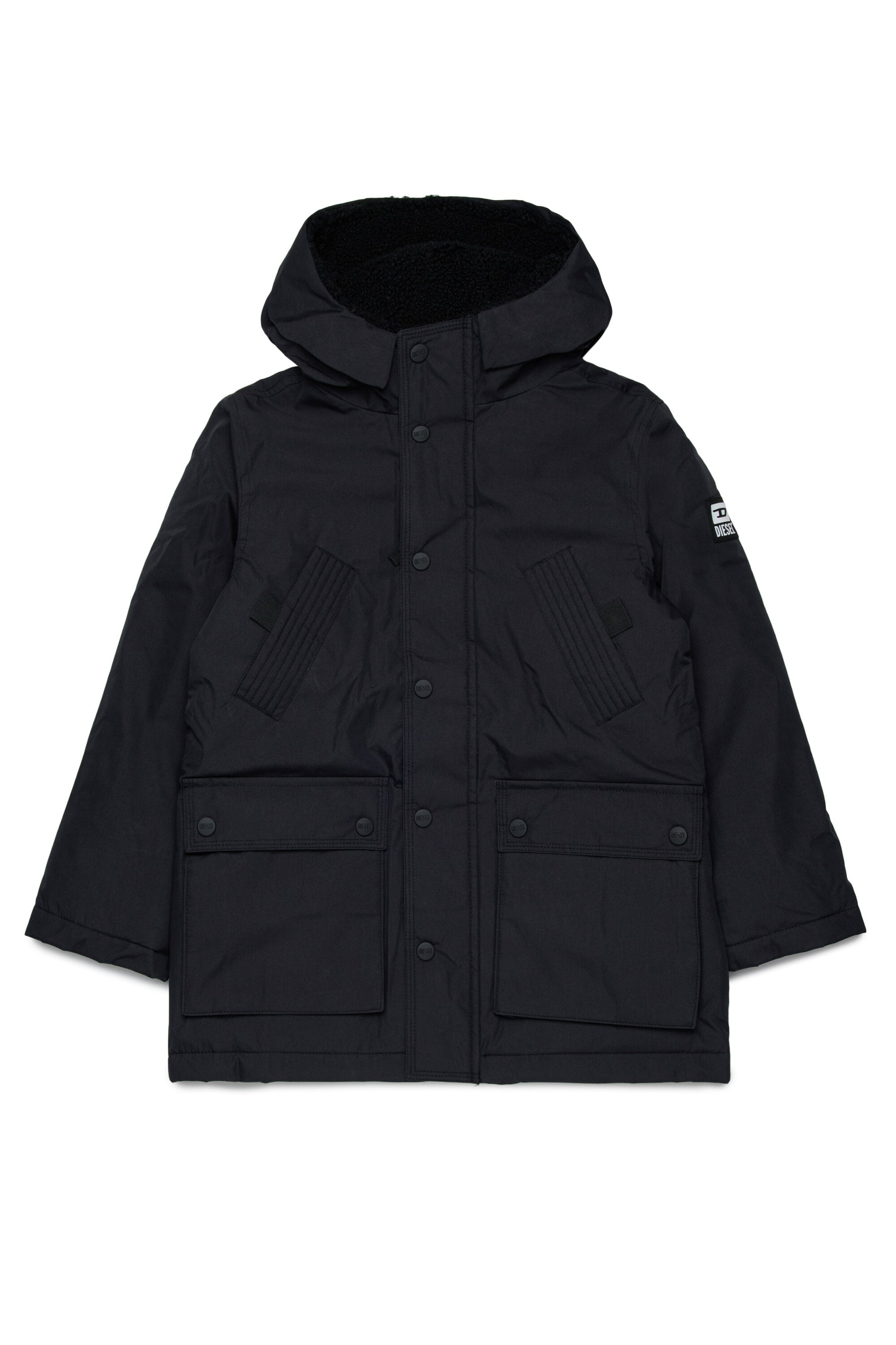 フロントポケット付きのロングパッド入りジャケット