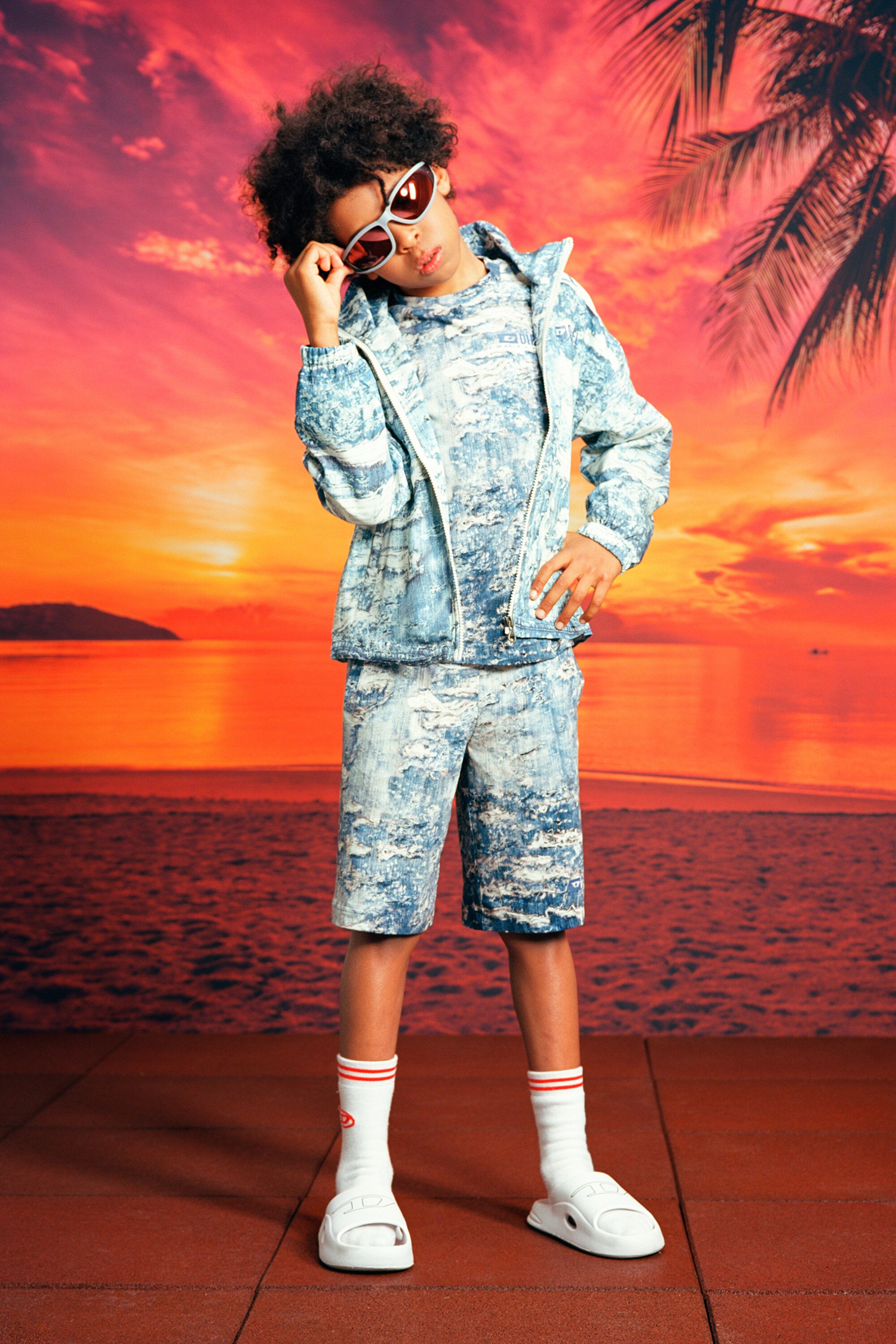 デニムプリントのショーツ