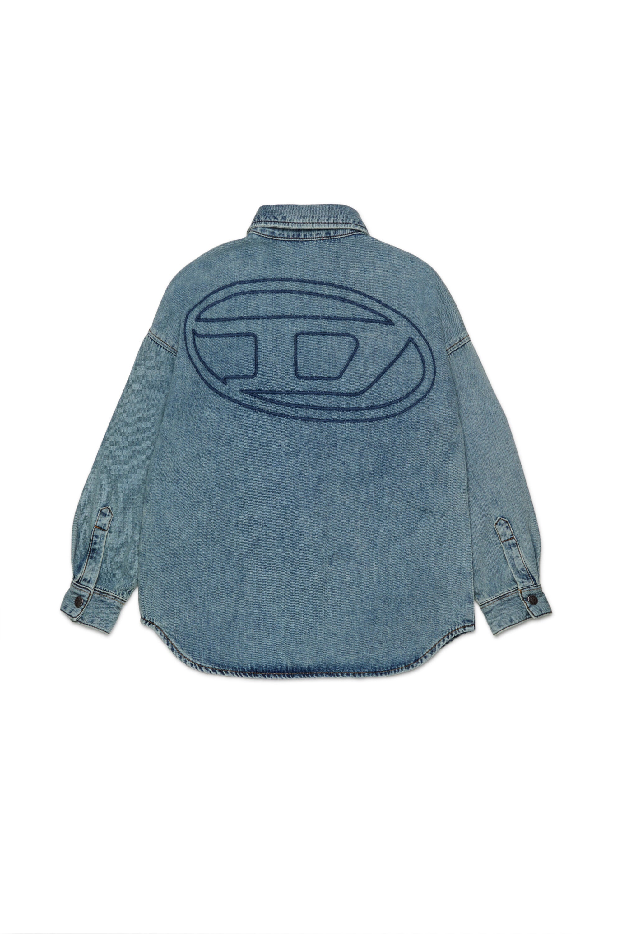 オーバルDマキシロゴ入り霜降りデニムシャツ
