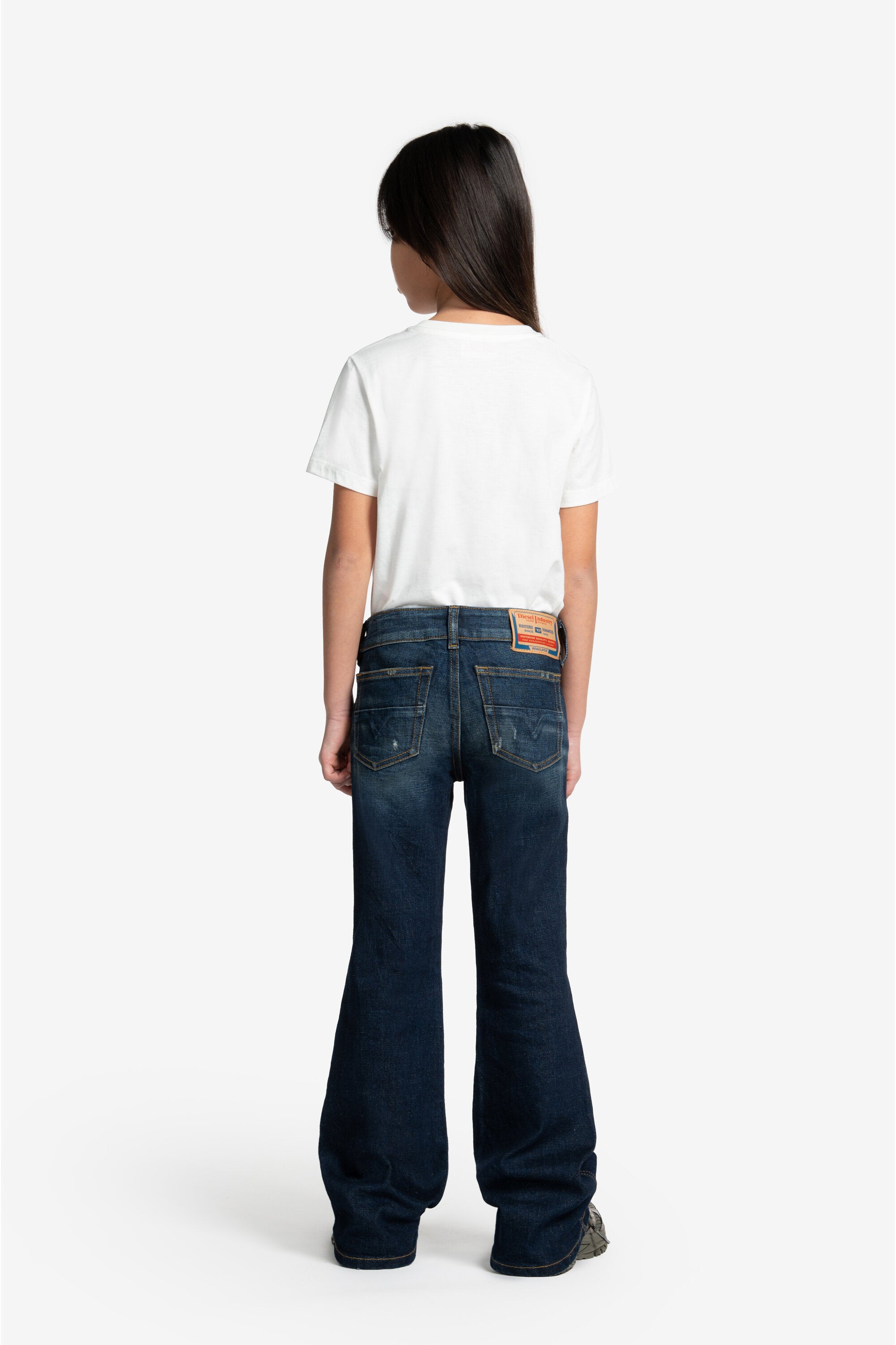 Dark blue bootcut jeans with abrasions - D-Eki