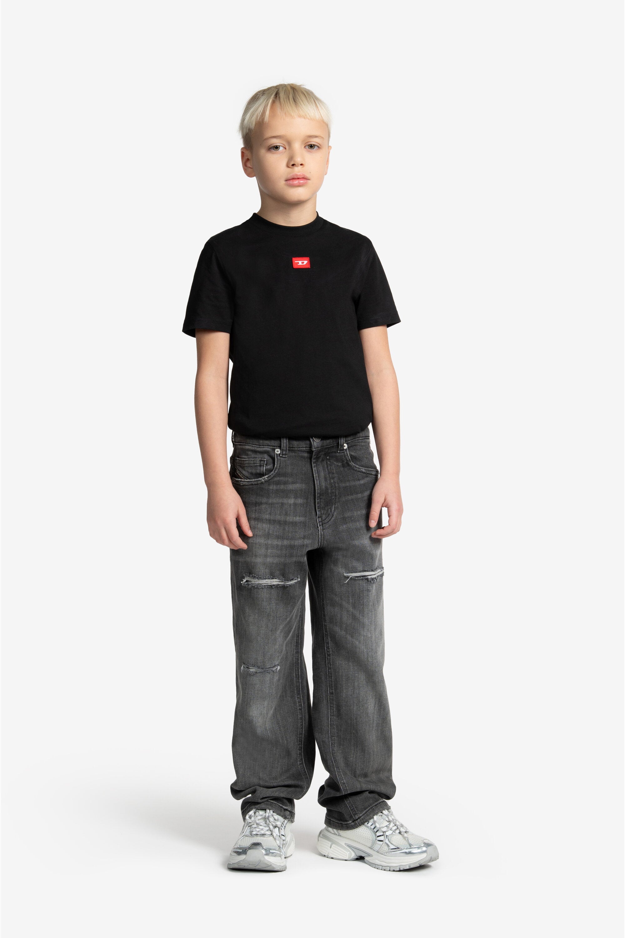 リップ入りダークグレーリラックスジーンズ - D-Maki