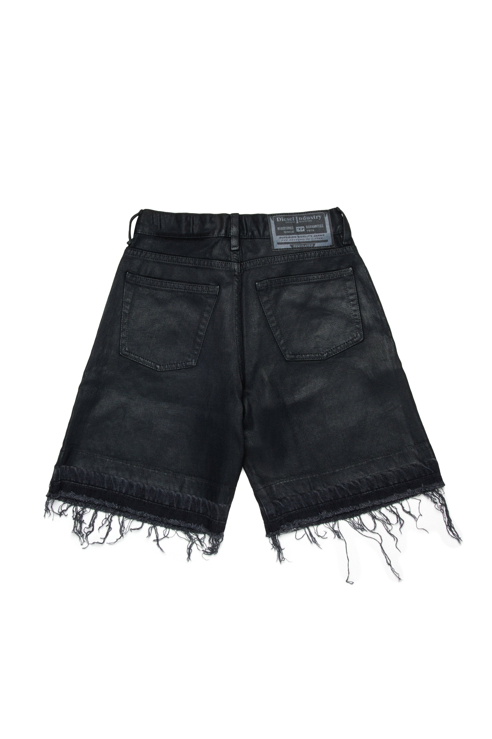 Black denim shorts with raw cut hem