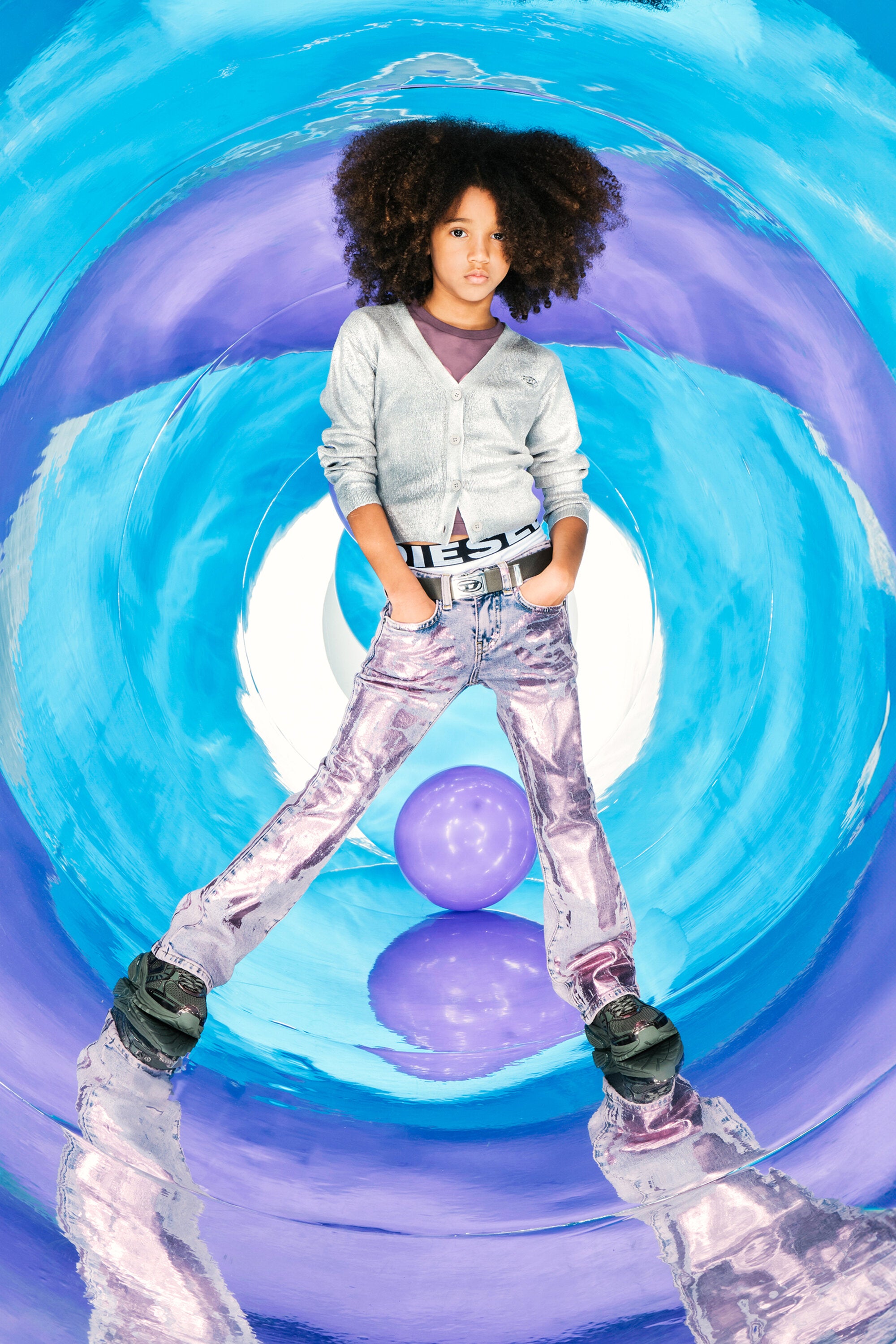 マイラープリントのウール混カーディガン