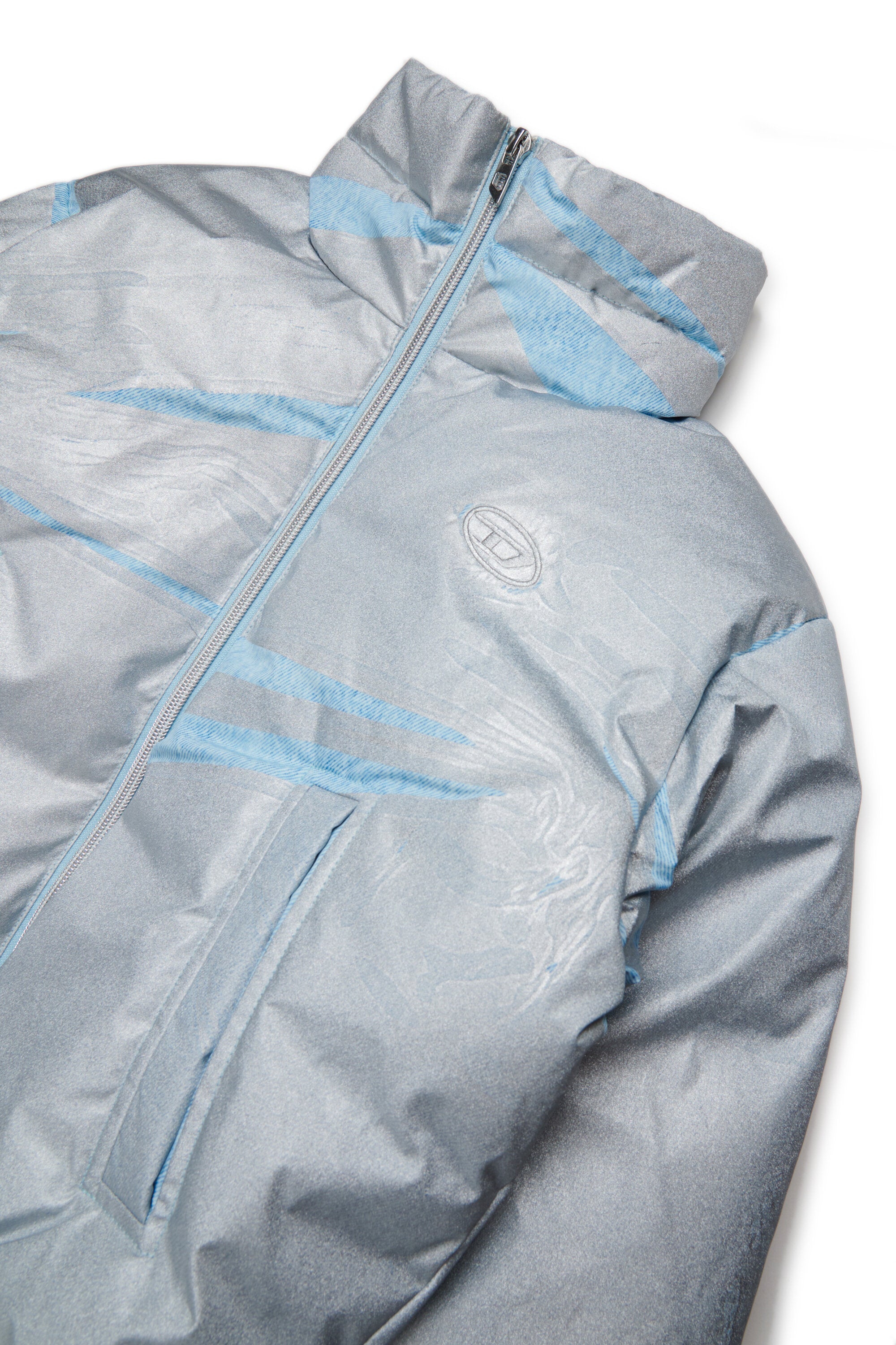Mylar-effect short padded jacket