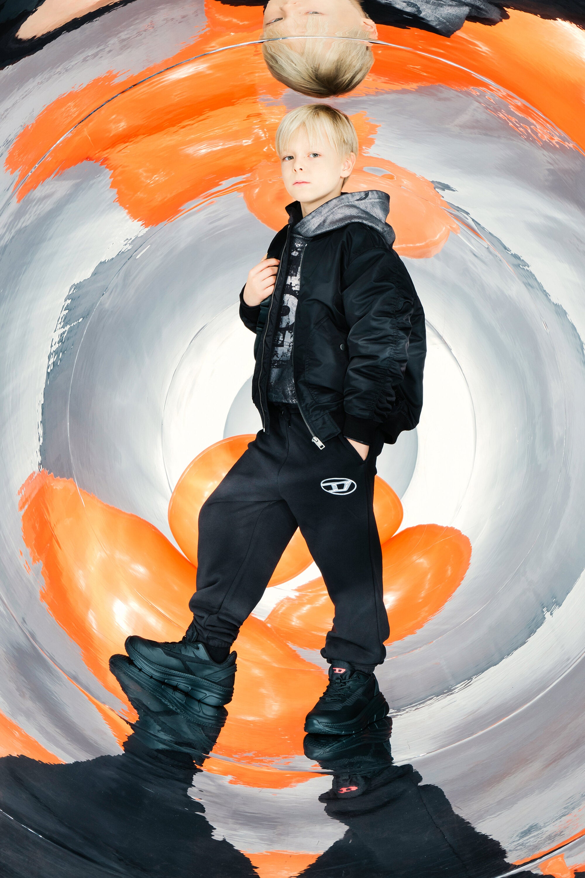 Gabardine bomber jacket with branded maxi logo