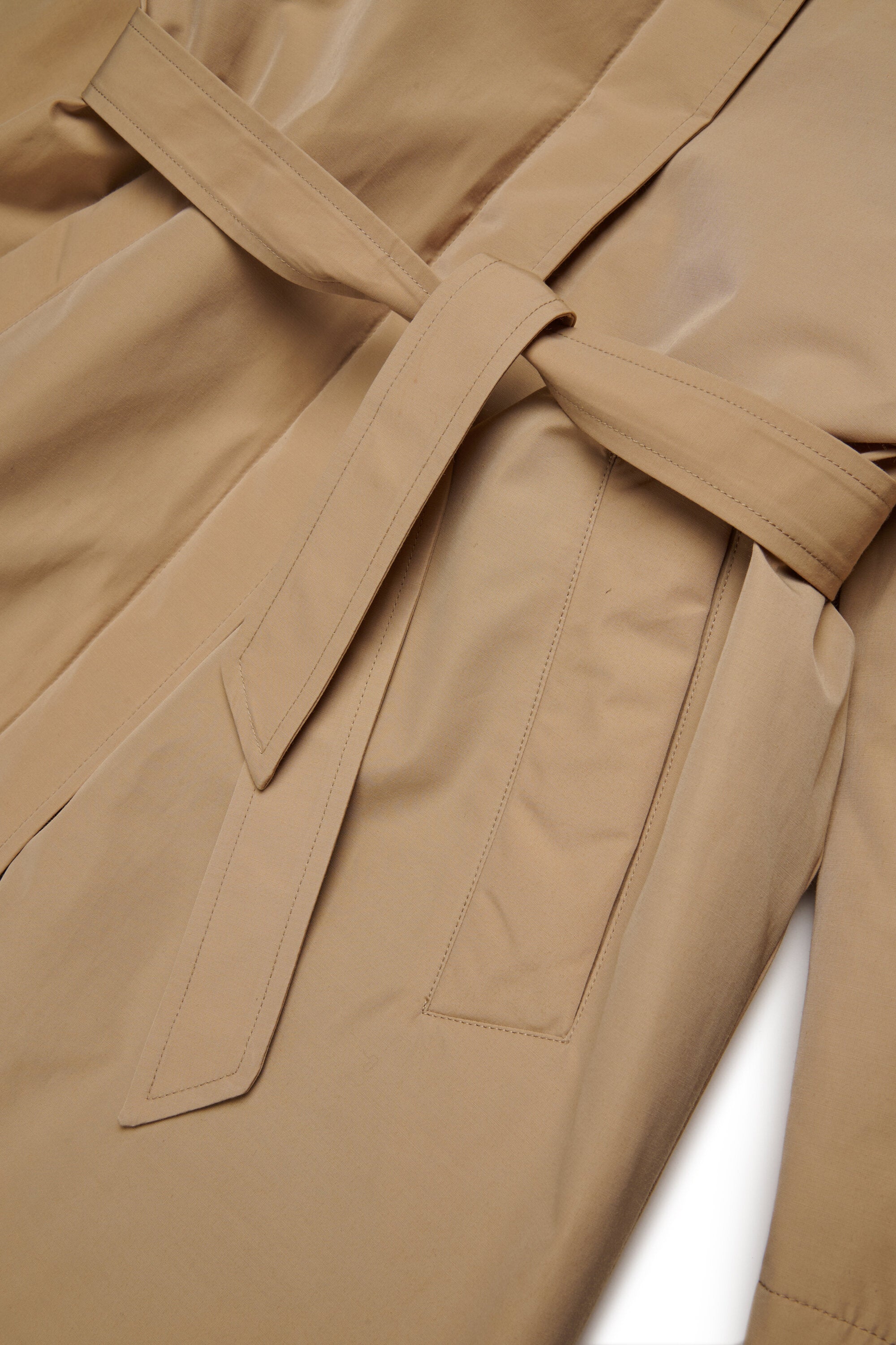 Long trench coat with hooded fleece trim