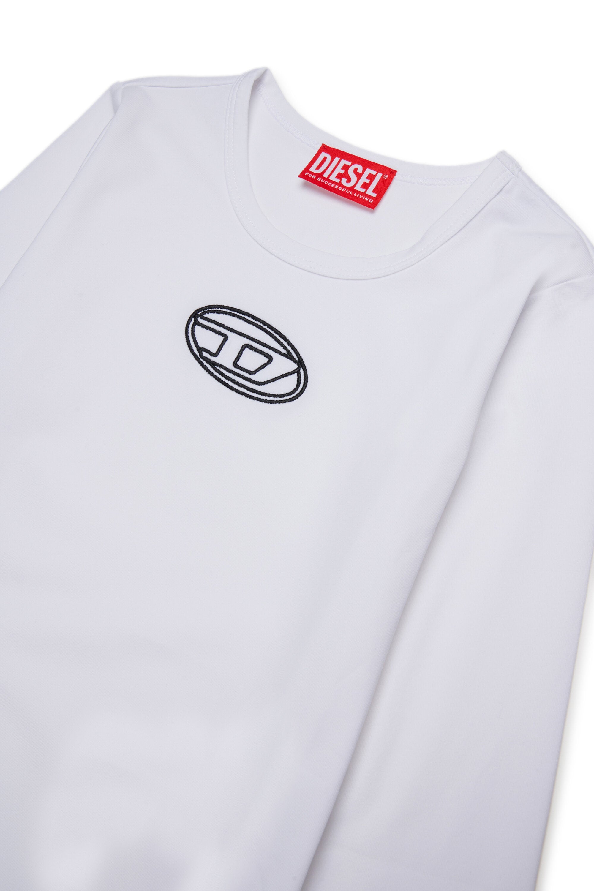 オーバルDのロゴ入りストレッチジャージー素材のボディスーツ