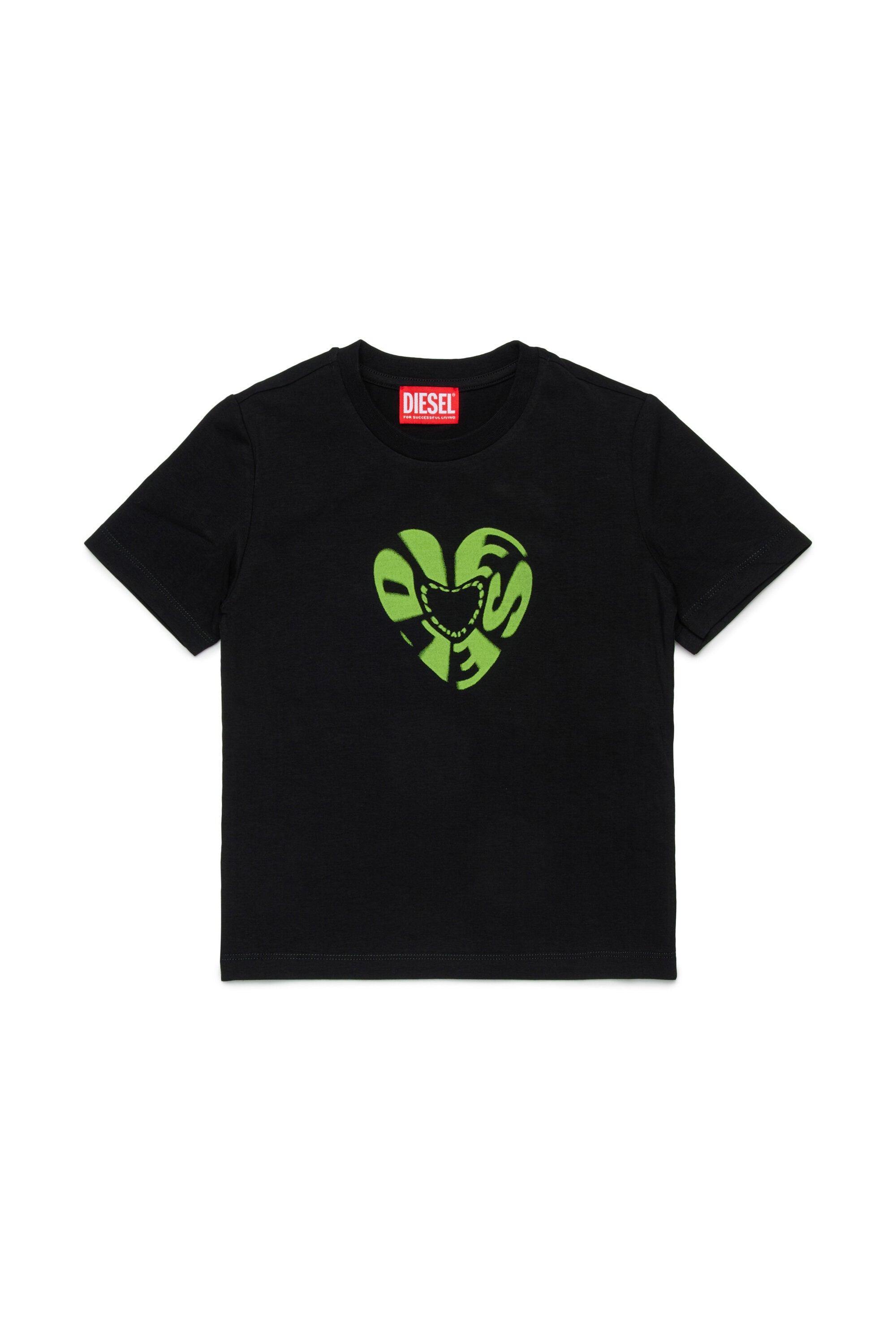 Diesel Heartグラフィックのストレッチジャージー素材Tシャツ