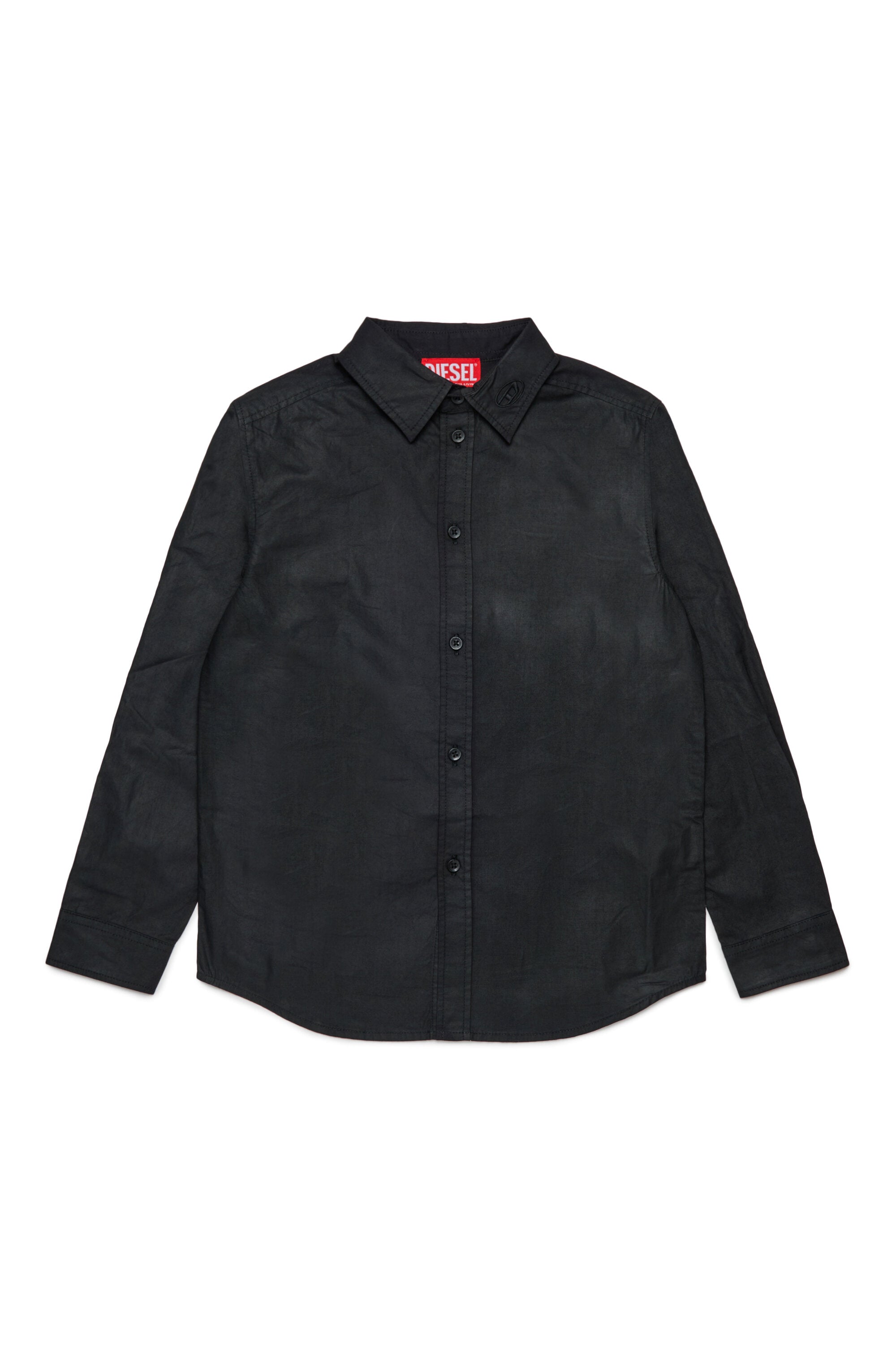 Shiny poplin shirt branded with logo on collar
