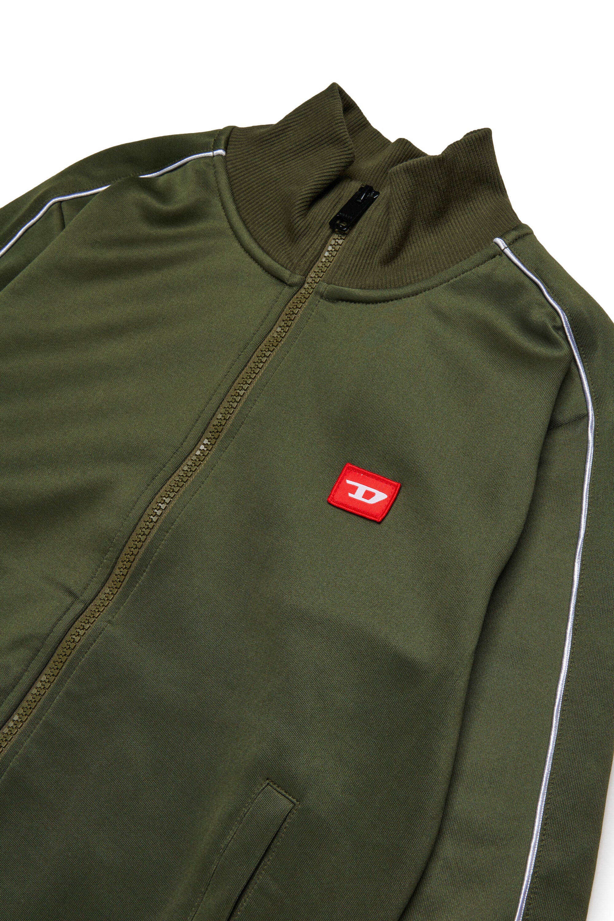 ジッパー付きトリアセテート製スウェットシャツ、赤いDパッチ付き