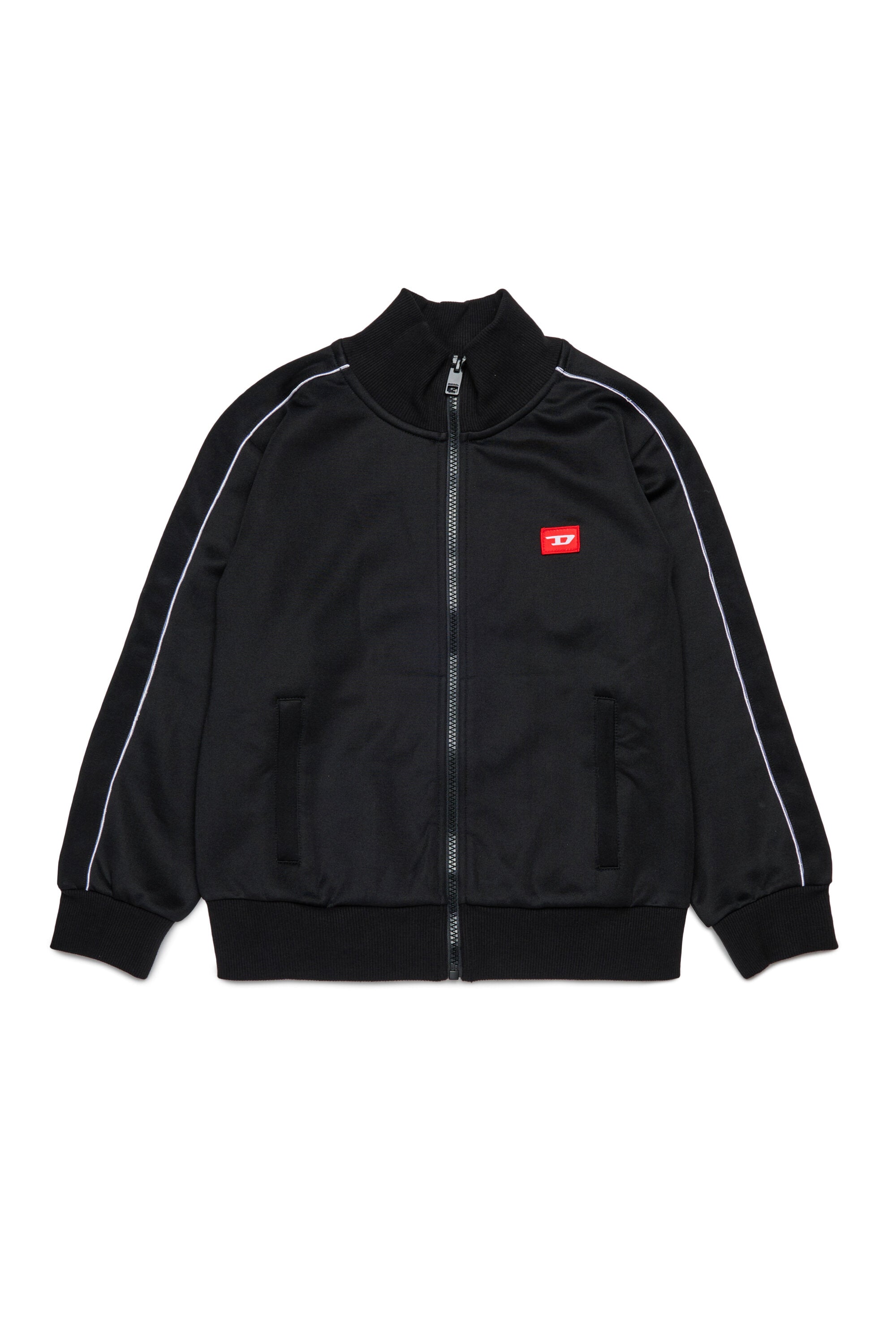 ジッパー付きトリアセテート製スウェットシャツ、赤いDパッチ付き