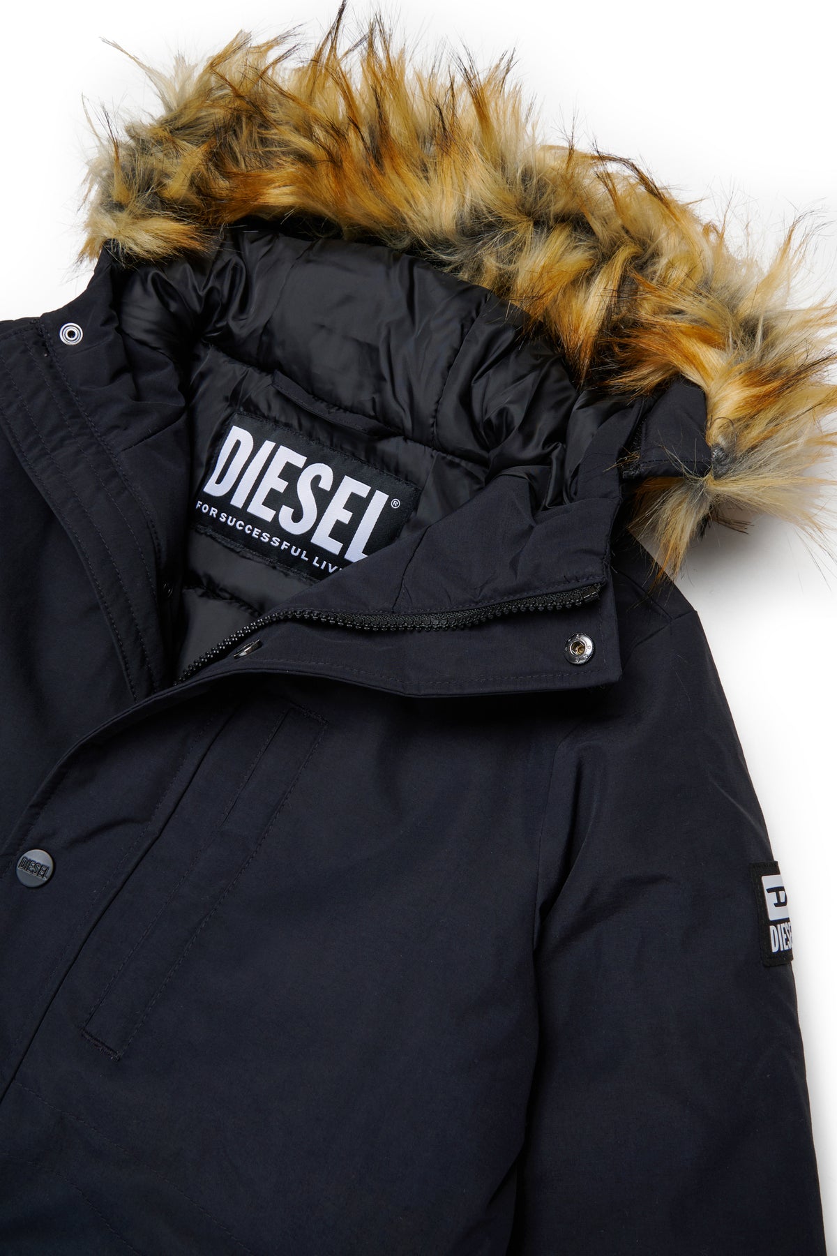 Padded jacket with faux fur hood