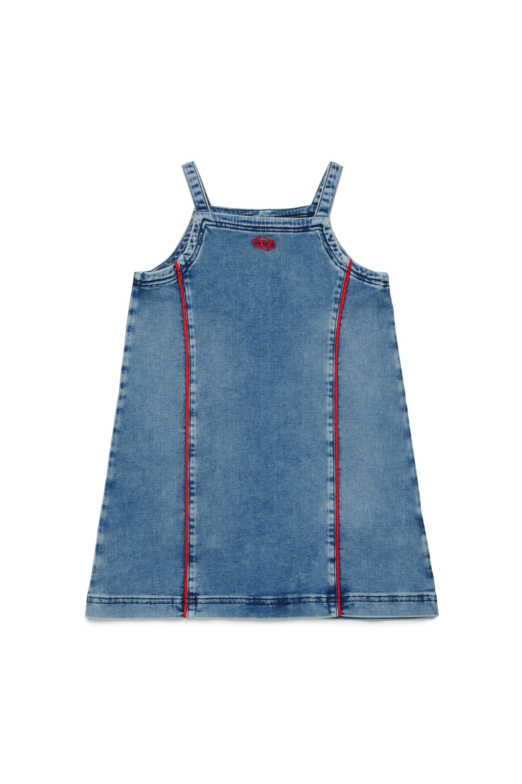Short denim dress with logo