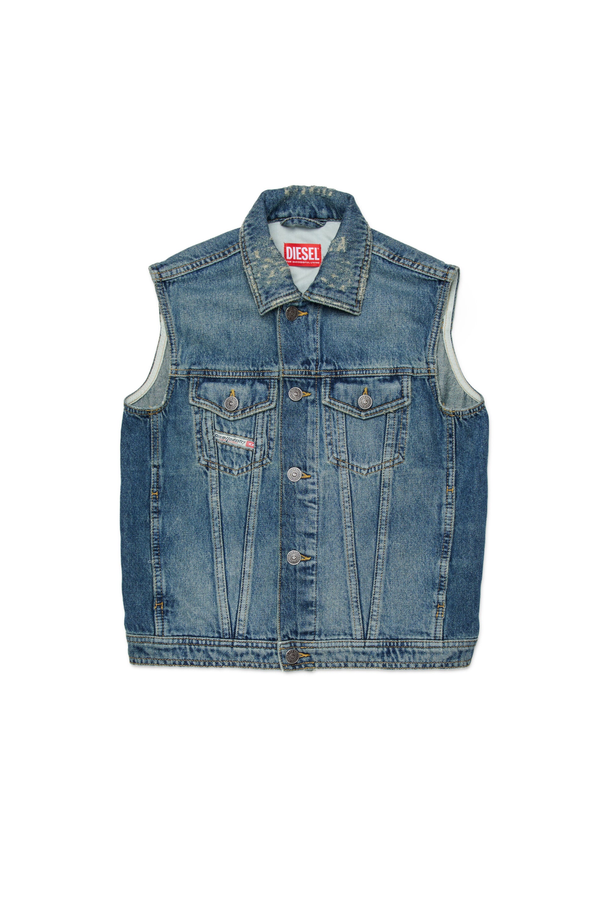 Denim vest with printed logo