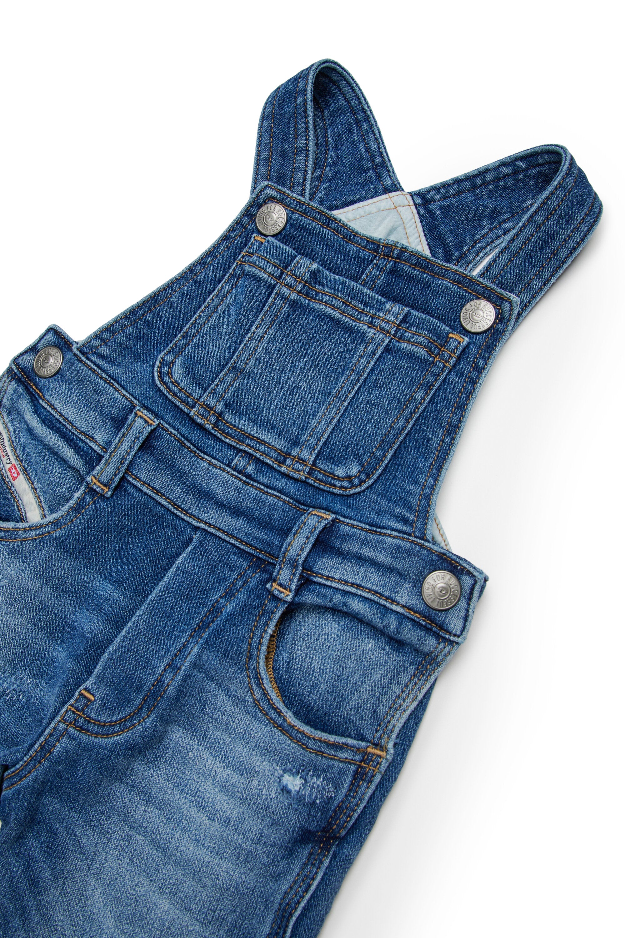 ミディアムブルーのJoggJeans®ロングオーバーオール(擦り傷あり