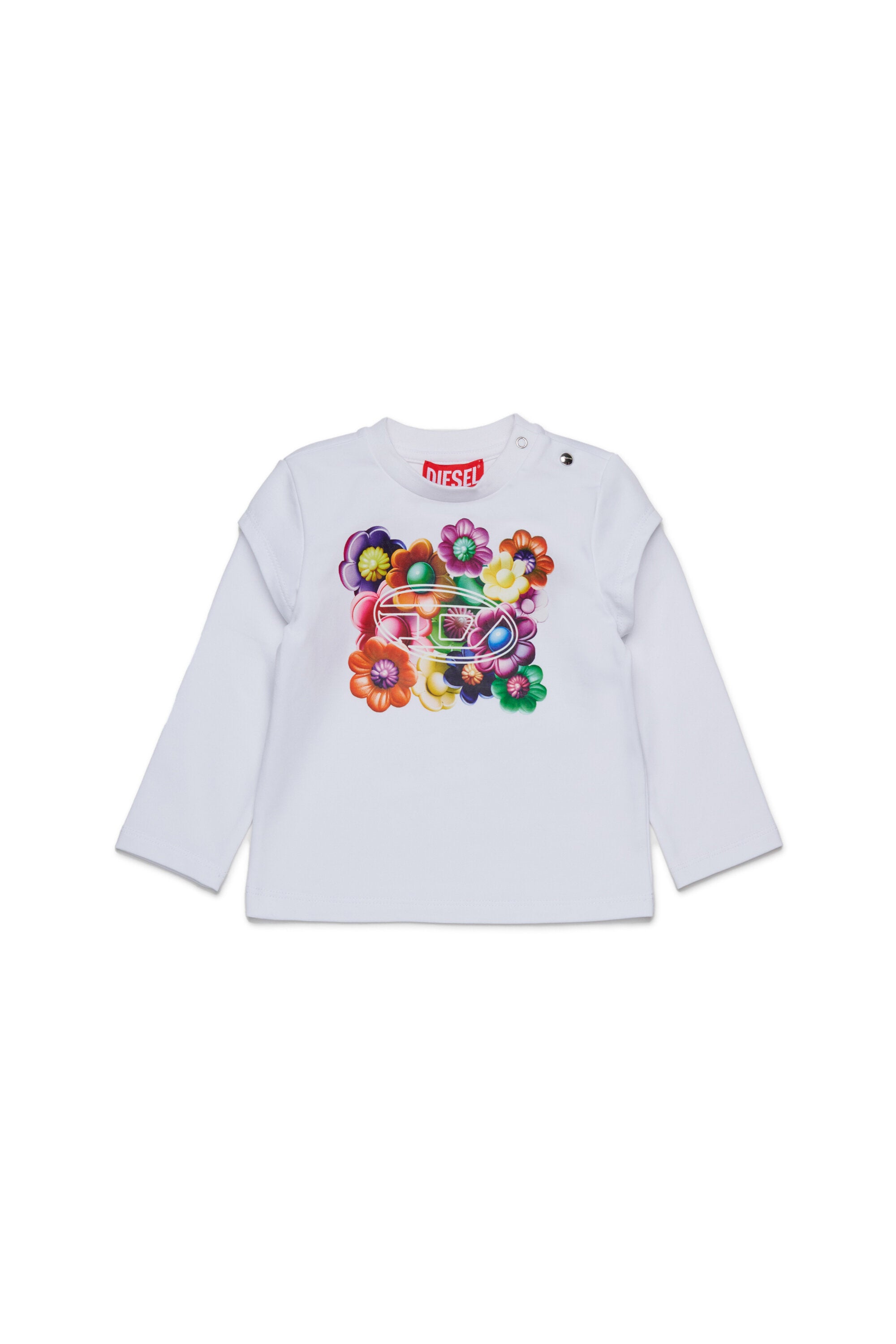 フラワープリントのストレッチジャージー素材Tシャツ