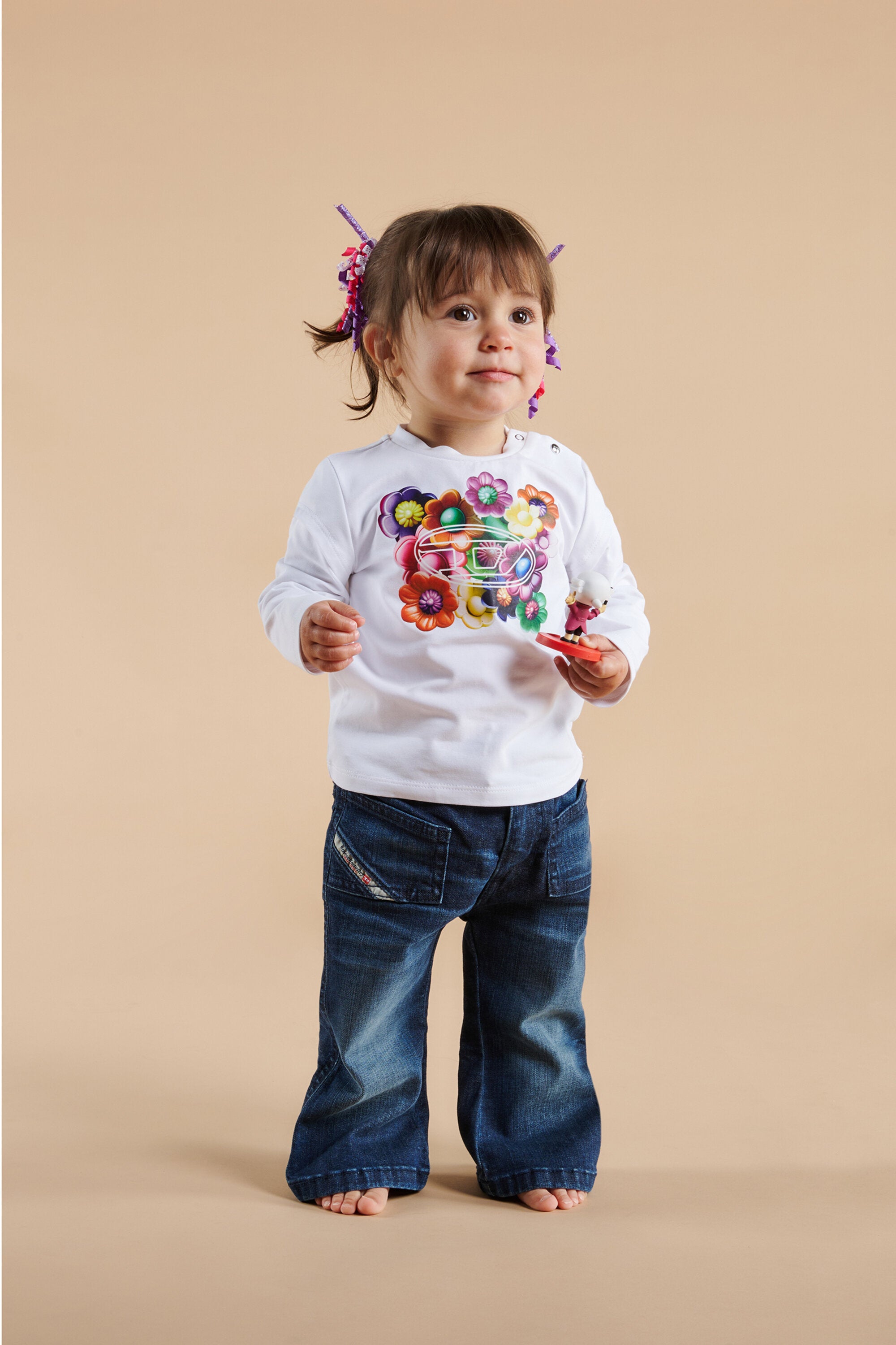 フラワープリントのストレッチジャージー素材Tシャツ