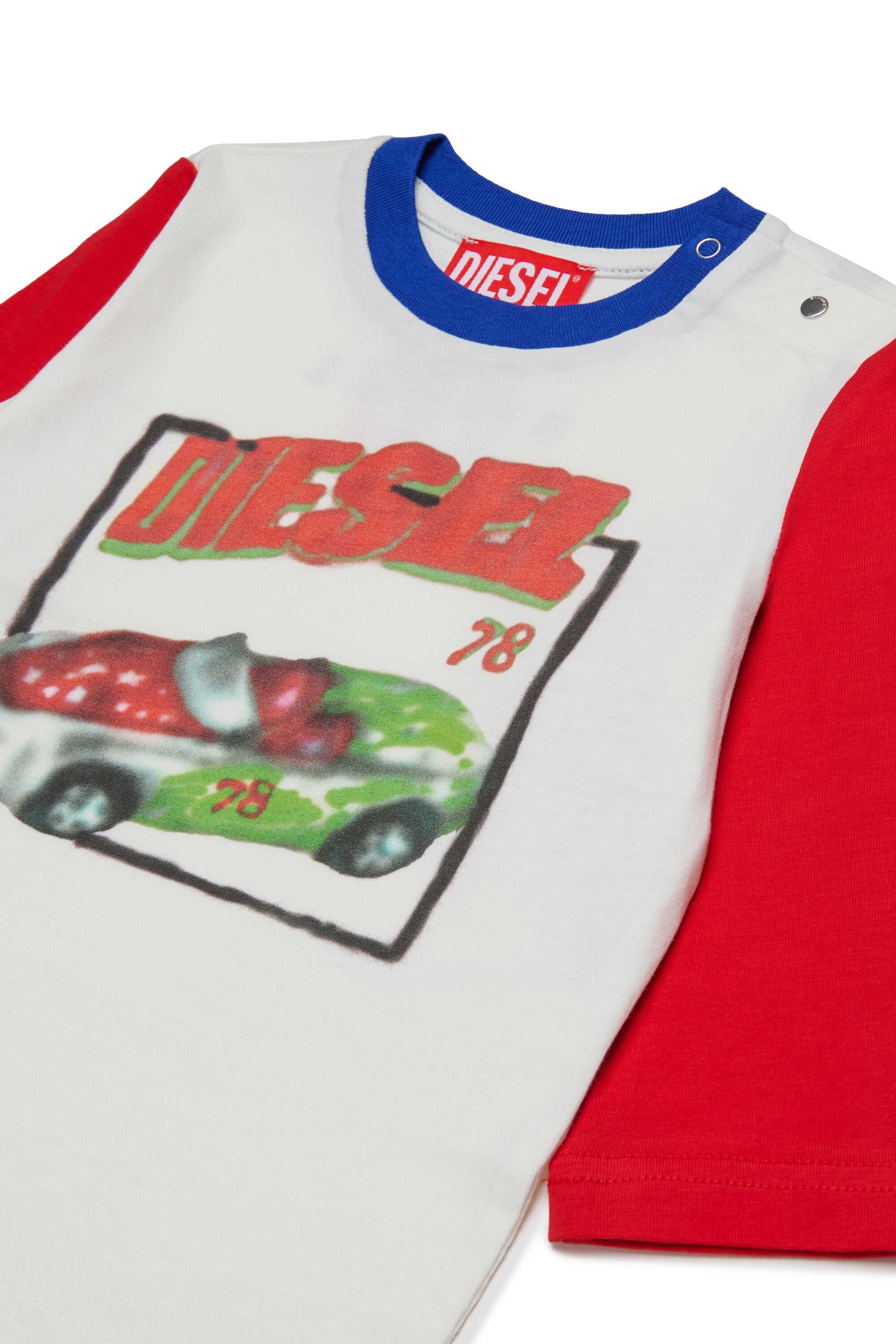 レーシング・グラフィックのカラーブロック・ジャージー素材Tシャツ