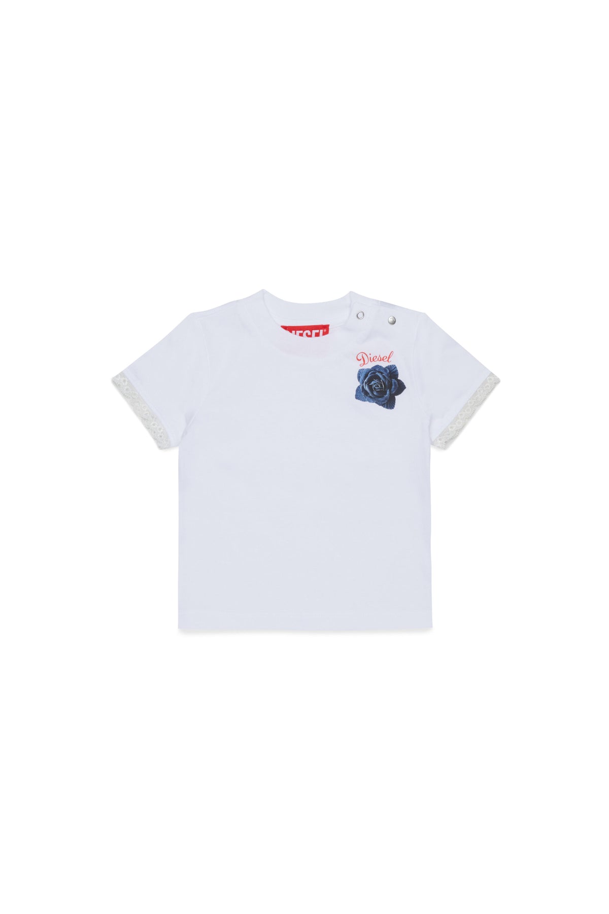 ロゴ入りTシャツ、レース袖