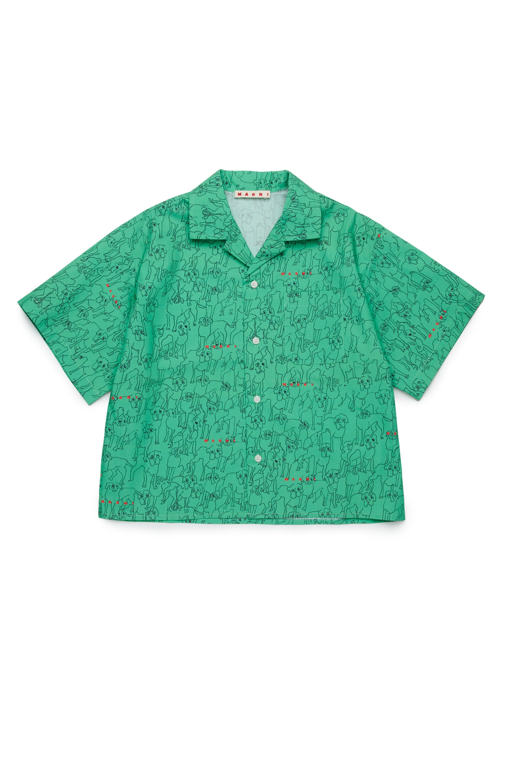 オールオーバーのポプリンJoyを使用したボウリングシャツ。