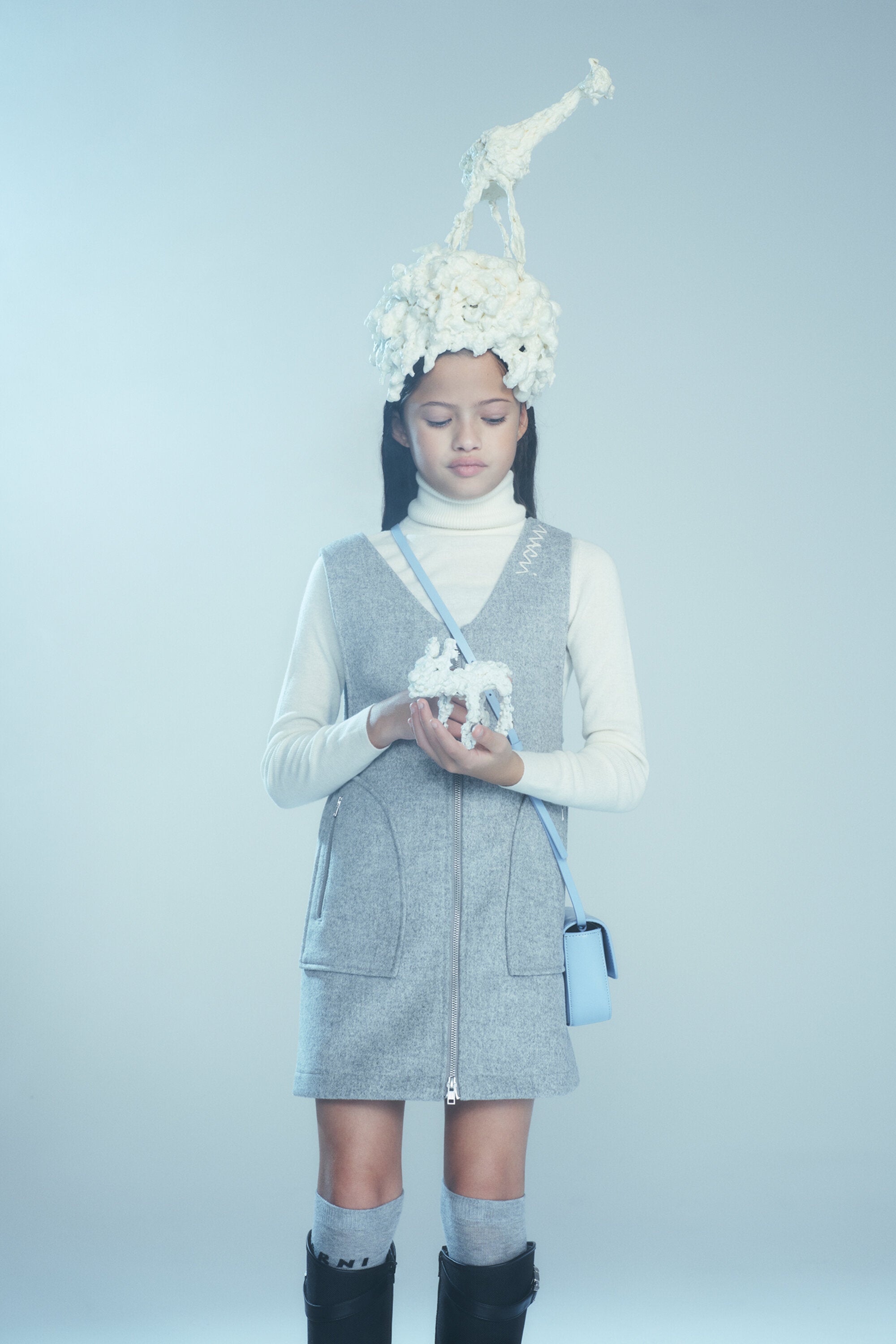 ウール混ミニノースリーブドレス