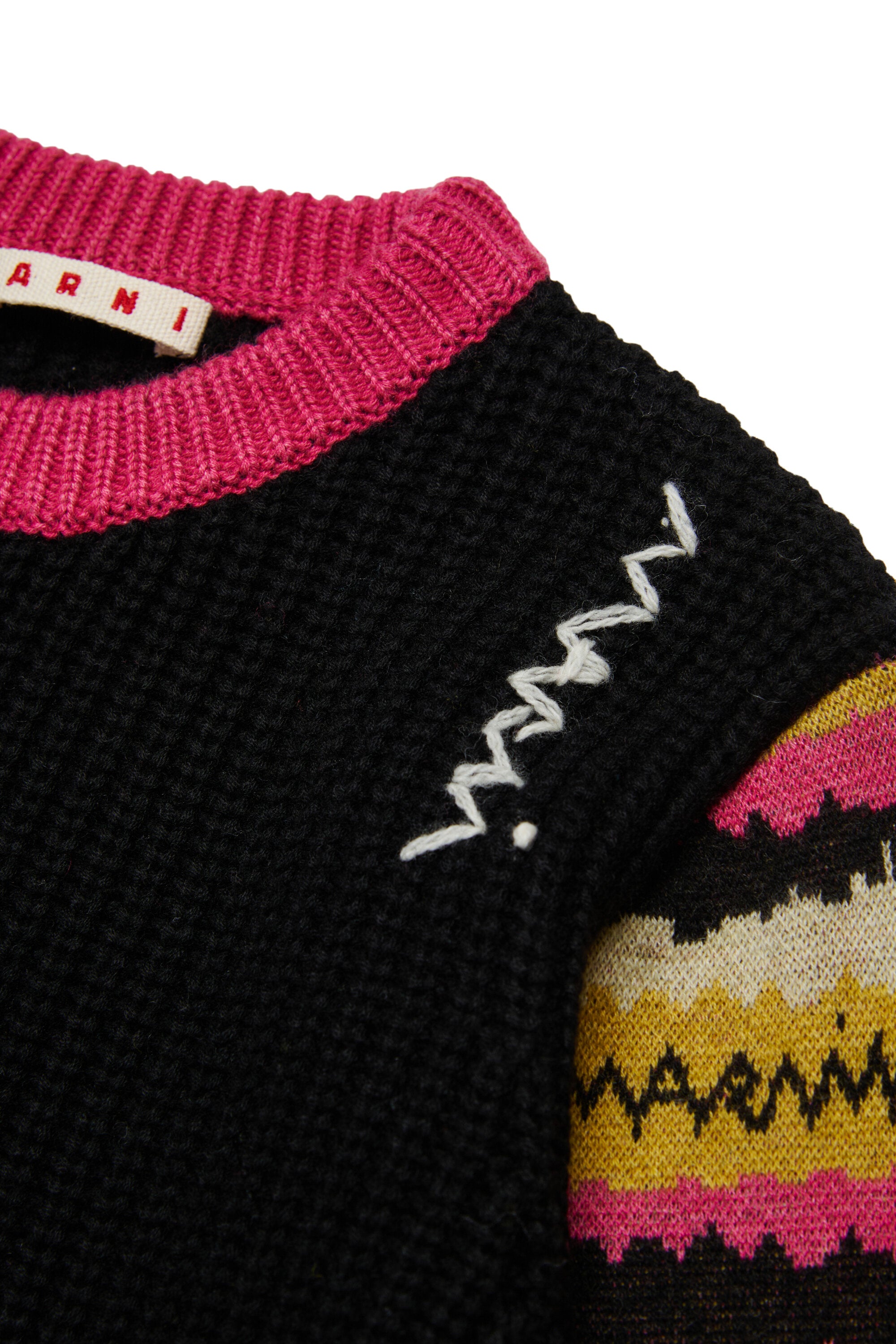 Wool-blend mini dress with Rock Doll patterned sleeves