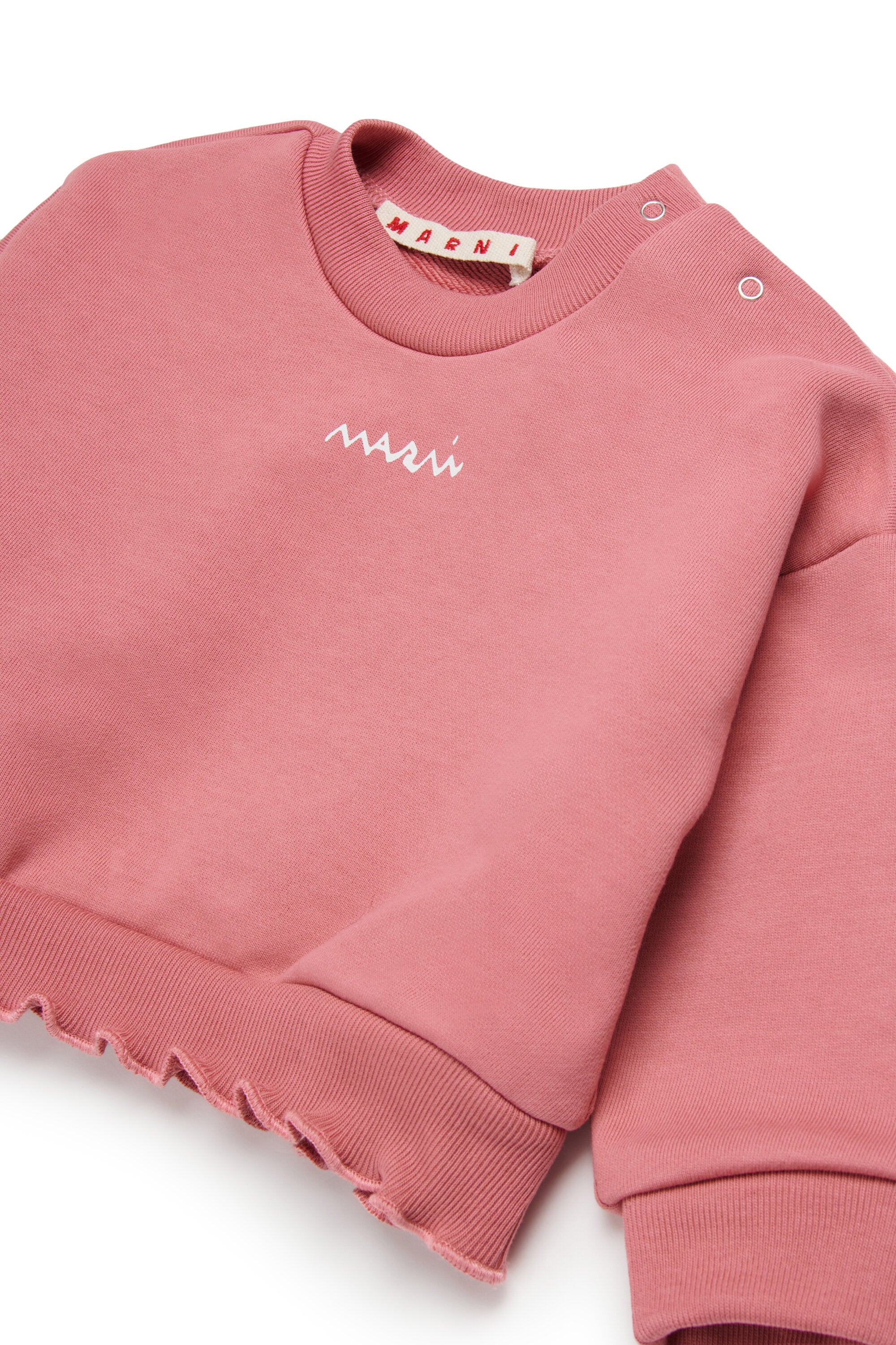 Crew-neck sweatshirt with flounces on the bottom