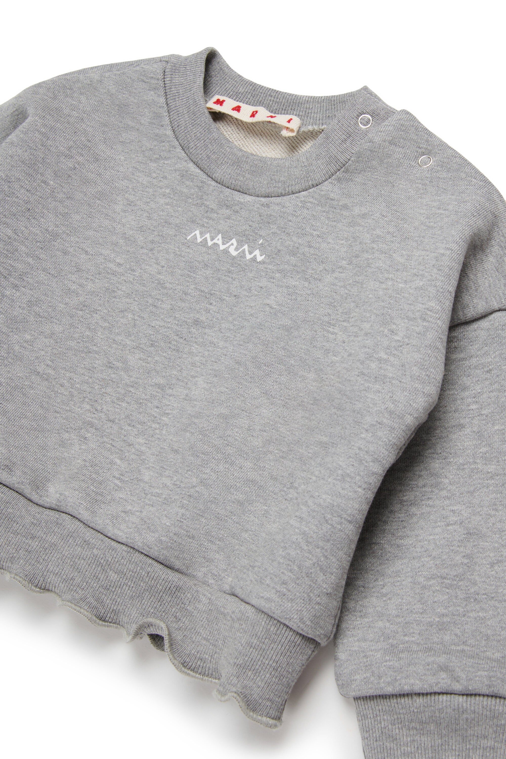 Crew-neck sweatshirt with flounces on the bottom