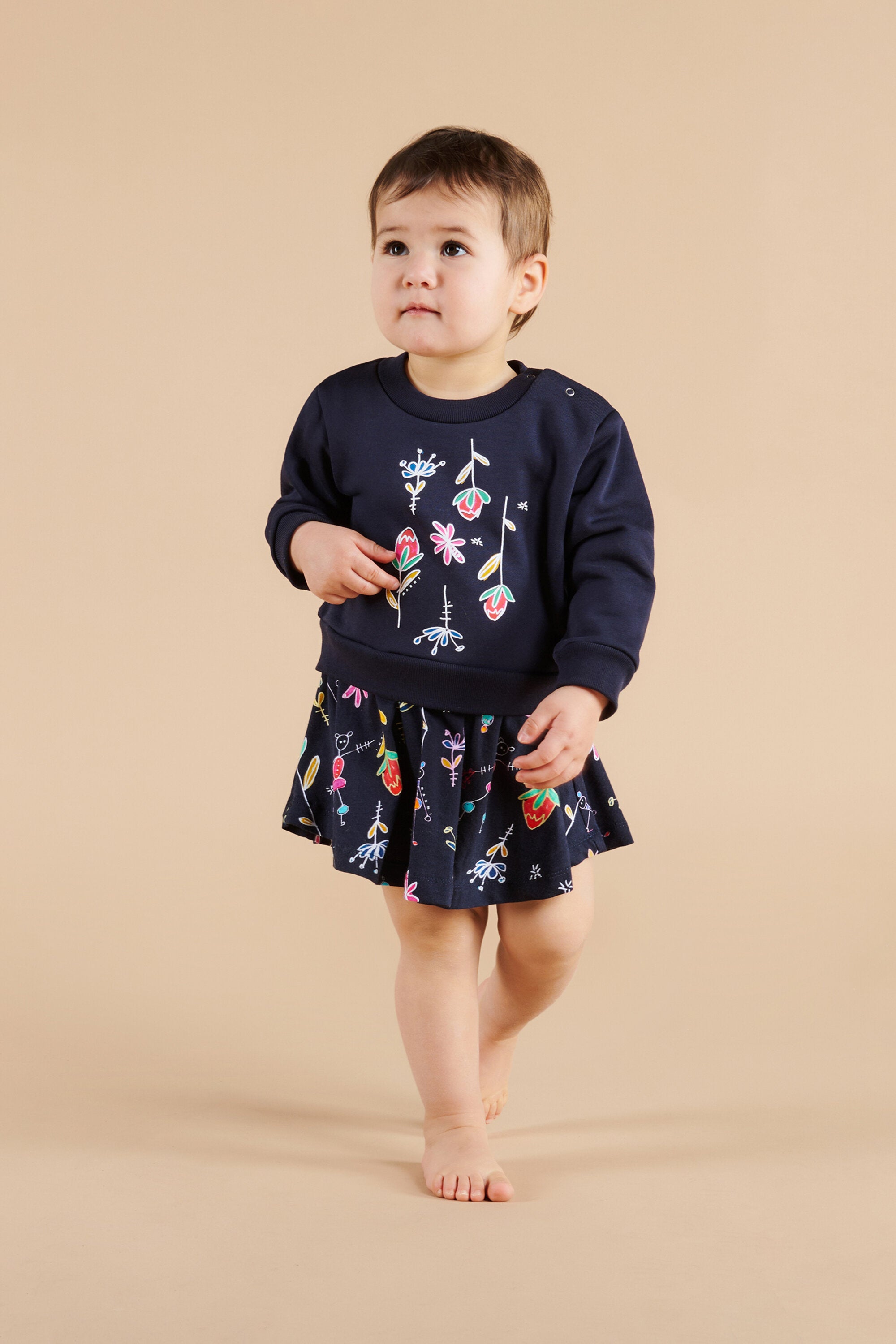 Fleece and jersey midi dress with Nutcracker graphics