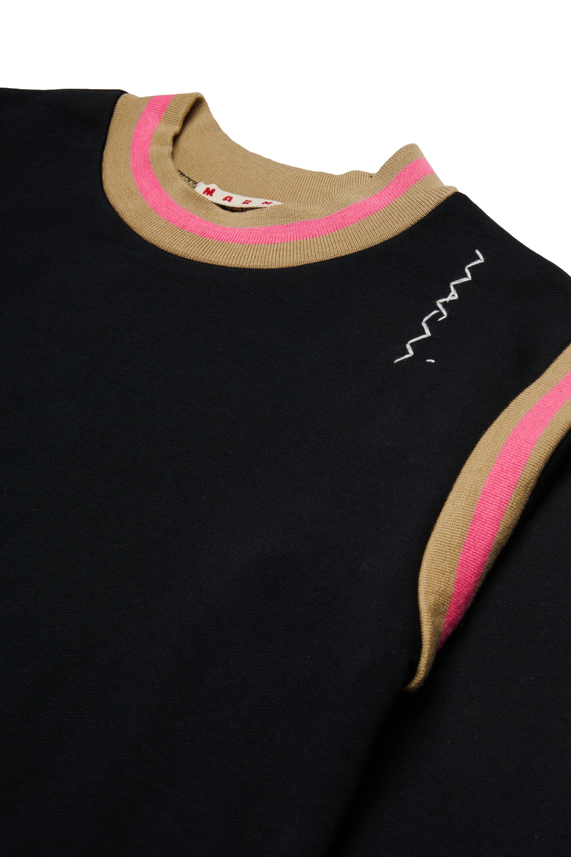 クルーネックとアームホールストライプのスウェットシャツ