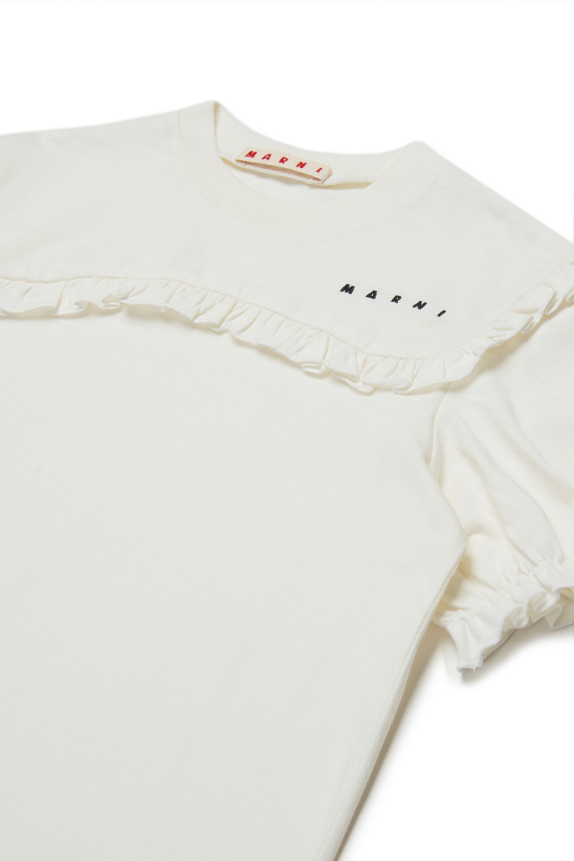 フリルとロゴ入りジャージーTシャツ