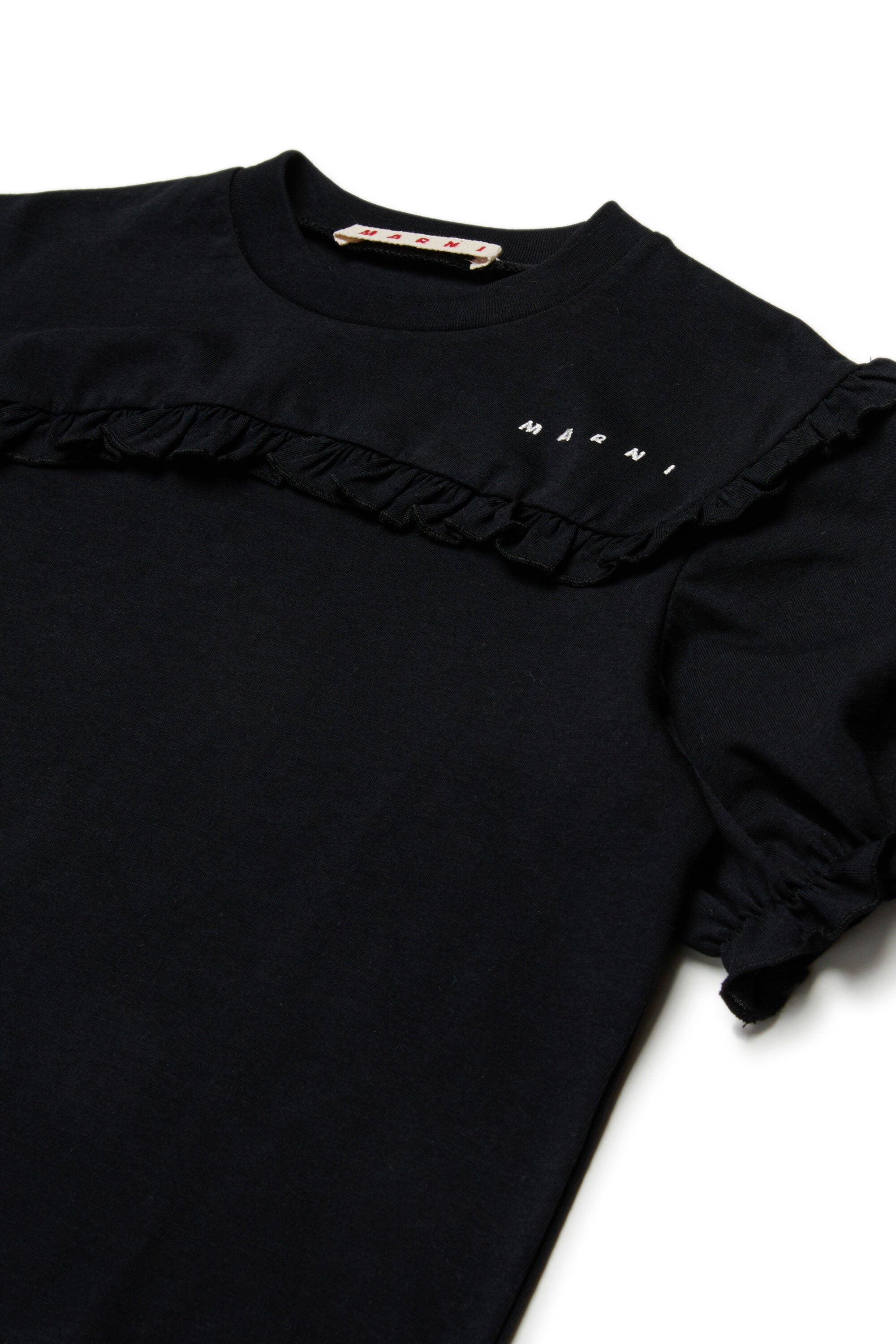 フリルとロゴ入りジャージーTシャツ