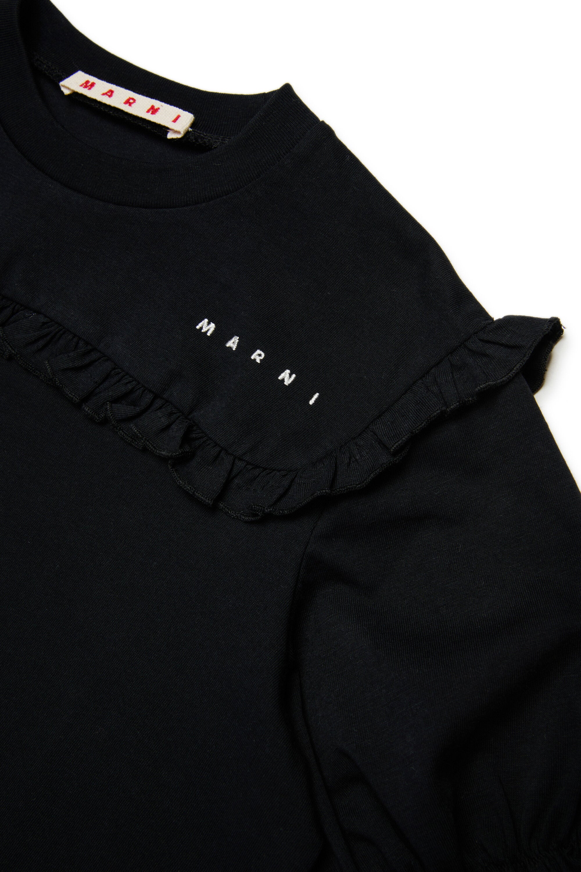 フリルとロゴ入りジャージーTシャツ