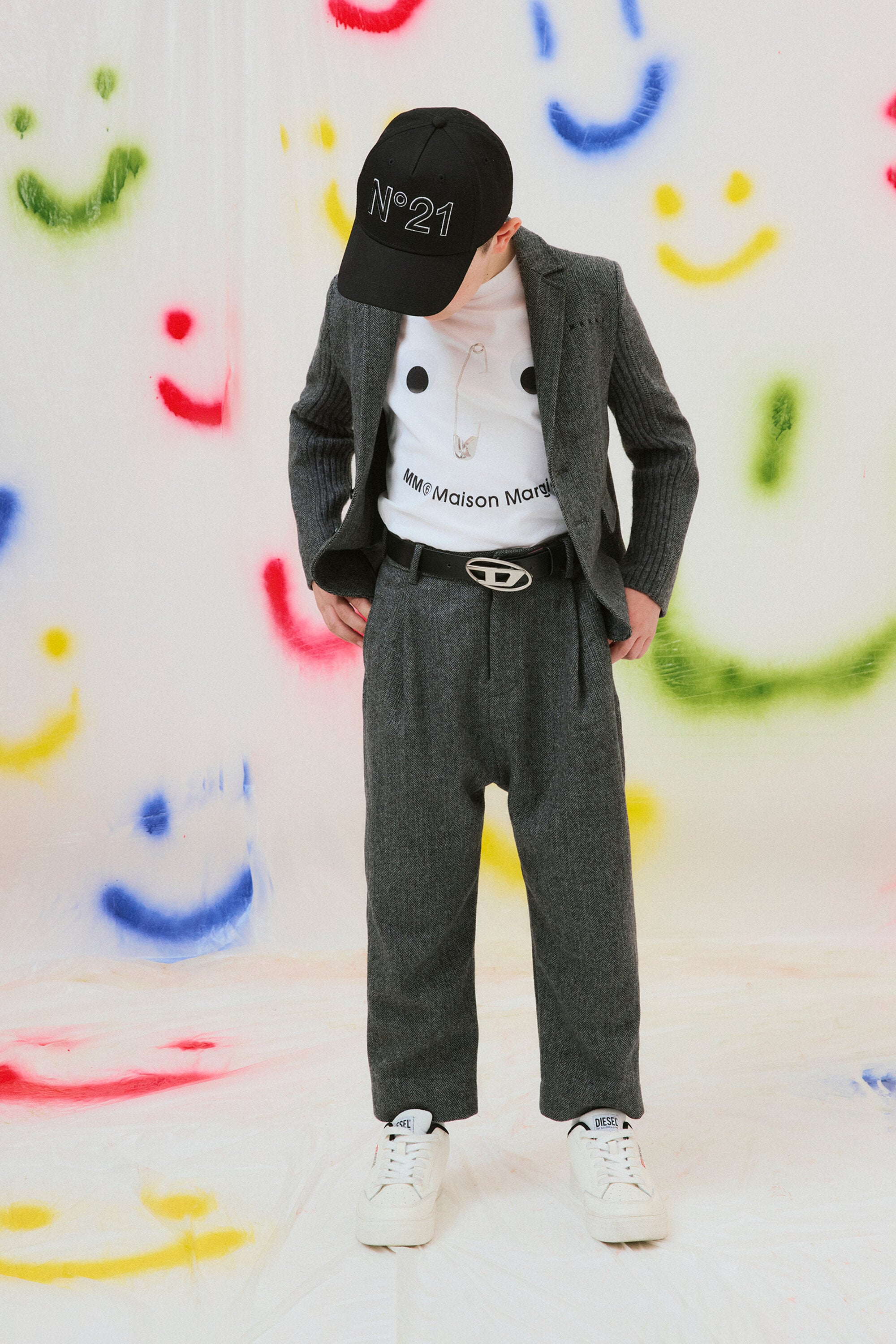 ヘリンボーン柄ウール混ブレザージャケット