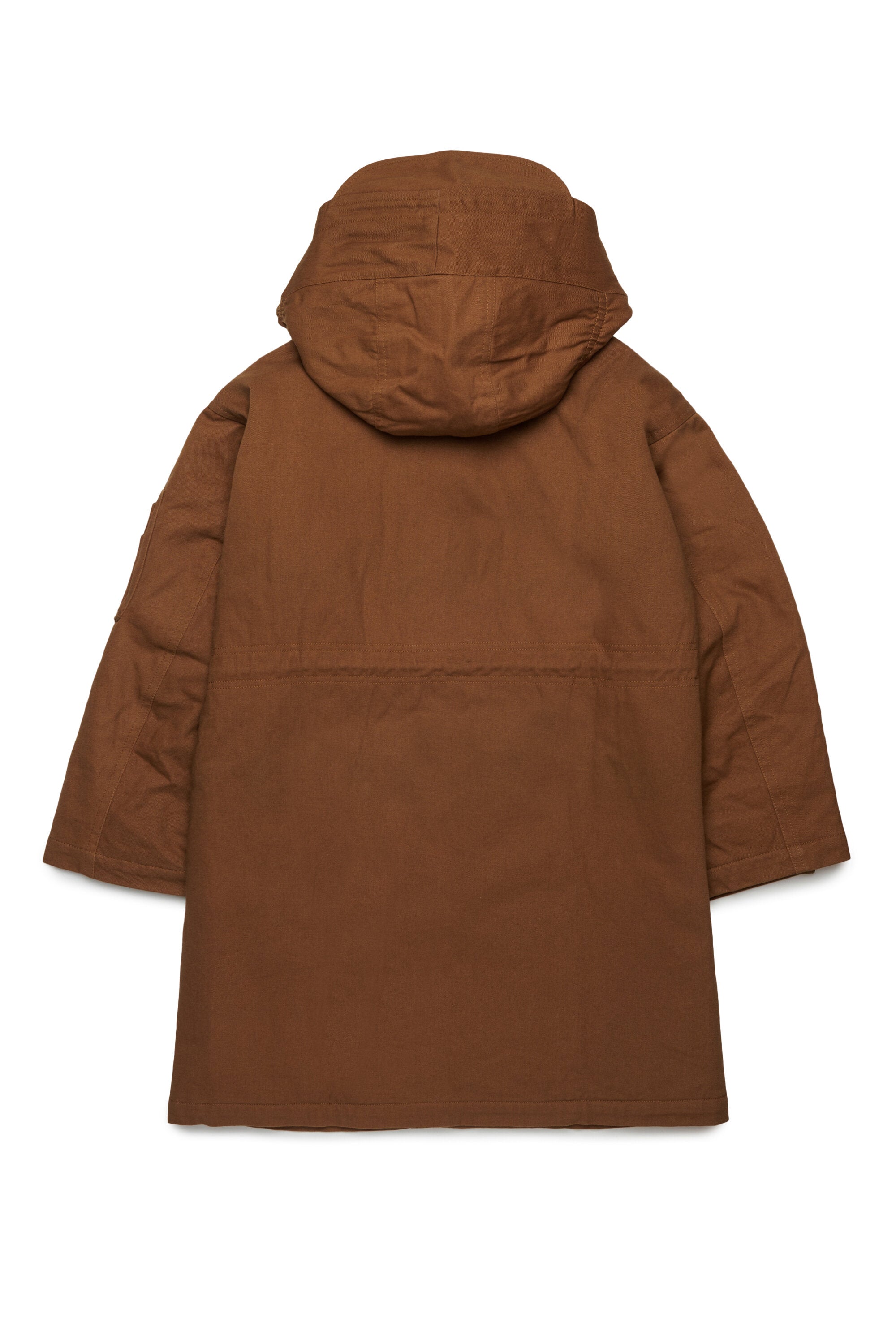 Hooded gabardine parka with drawstrings