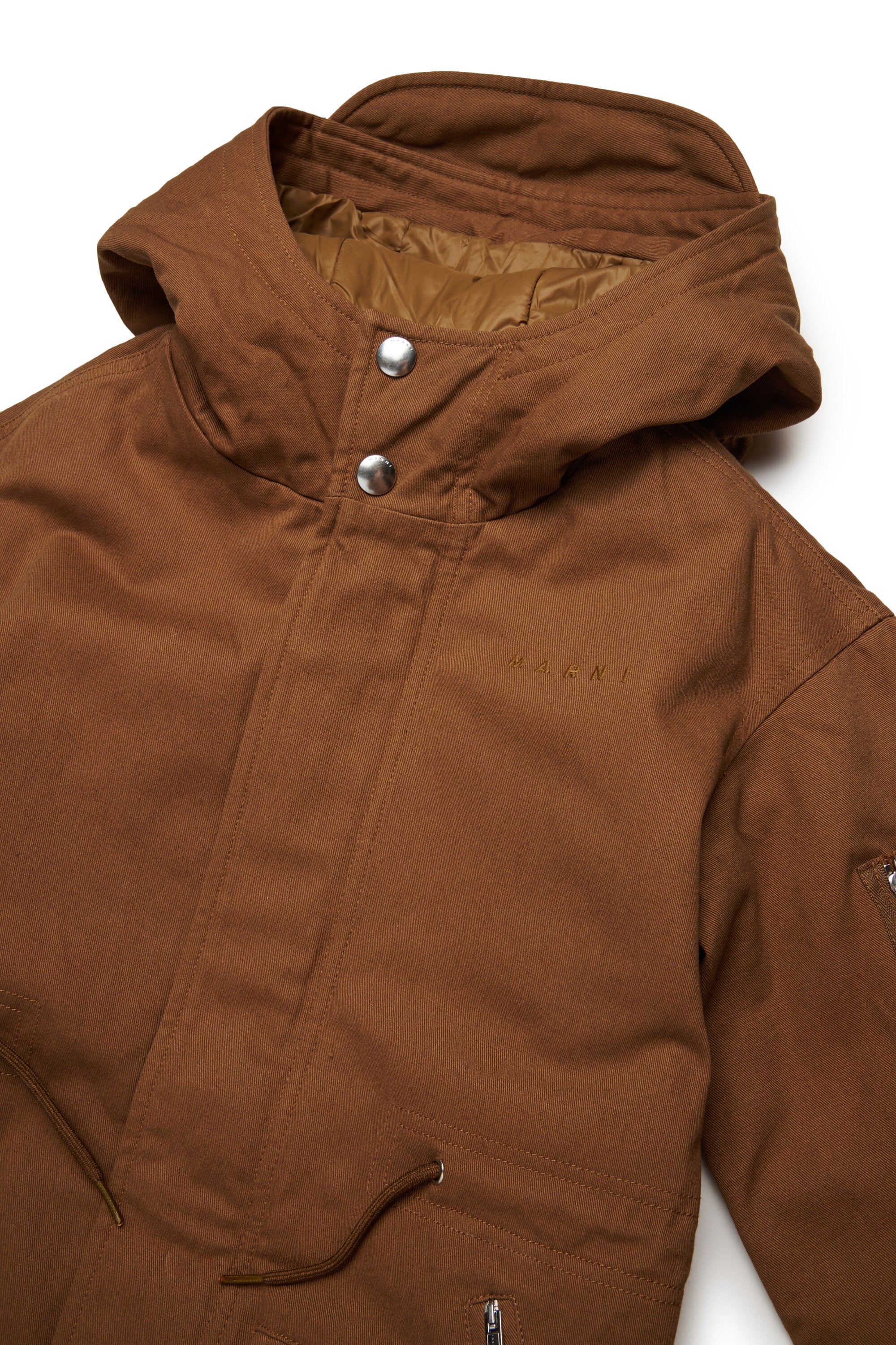 ドローストリング付きフード付きギャバジンパーカ